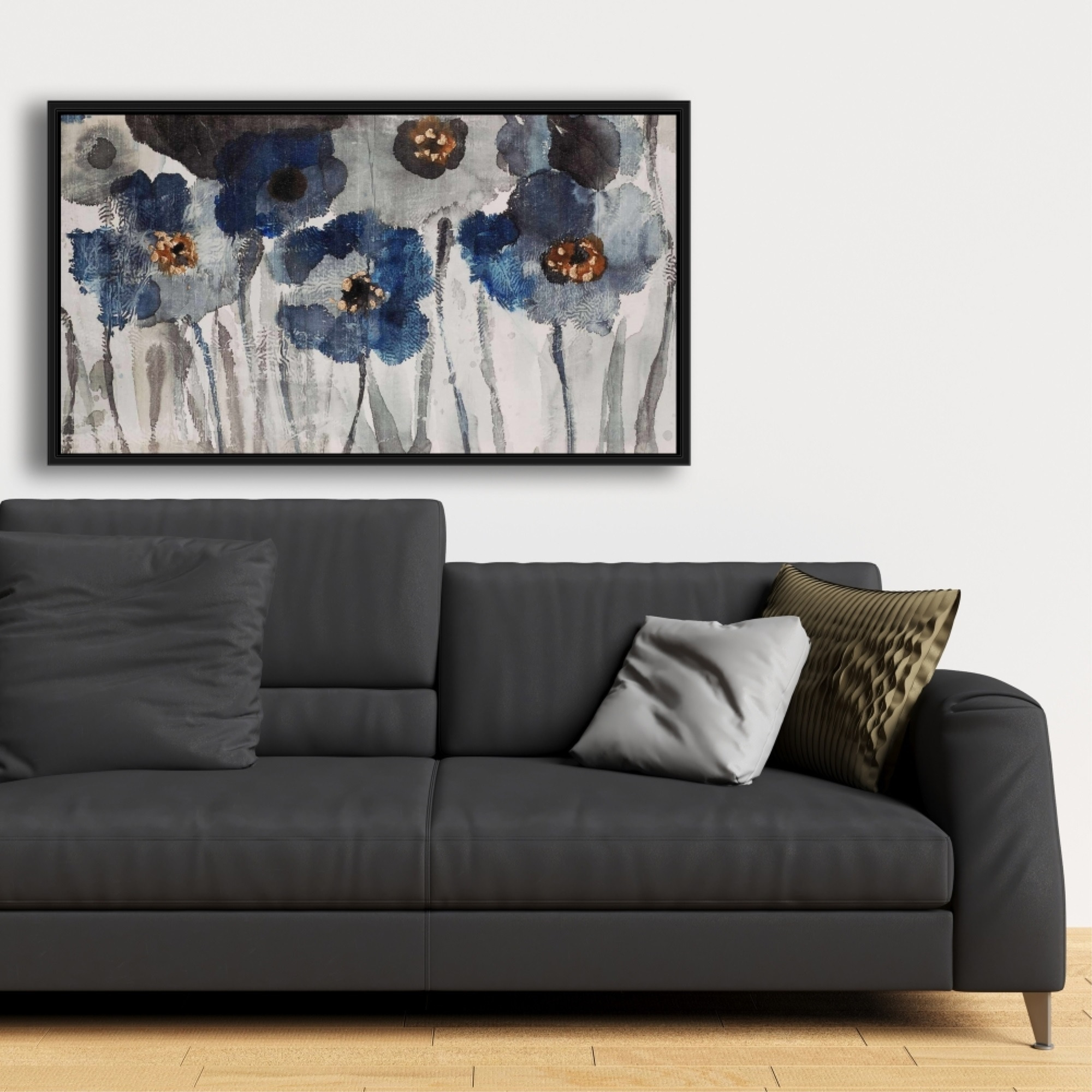 BLUE BLURRY FLOWERS - Framed Print on canvas by Begin Edition