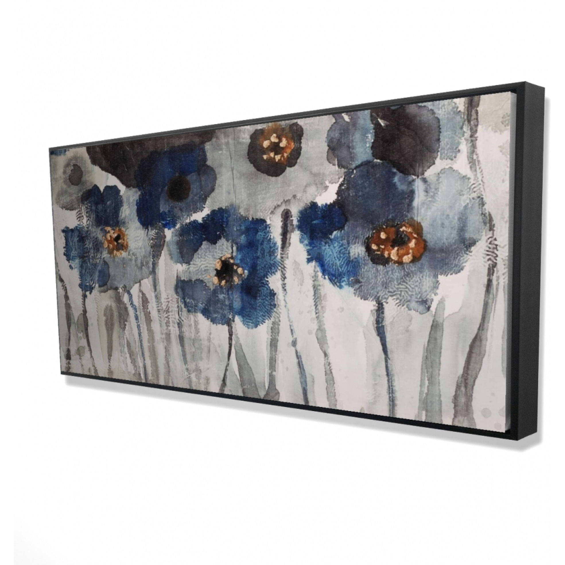 BLUE BLURRY FLOWERS - Framed Print on canvas by Begin Edition