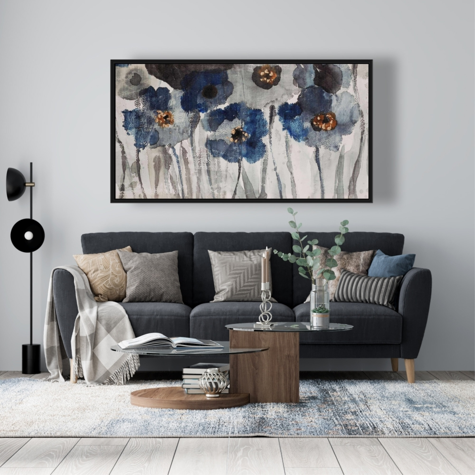 BLUE BLURRY FLOWERS - Framed Print on canvas by Begin Edition