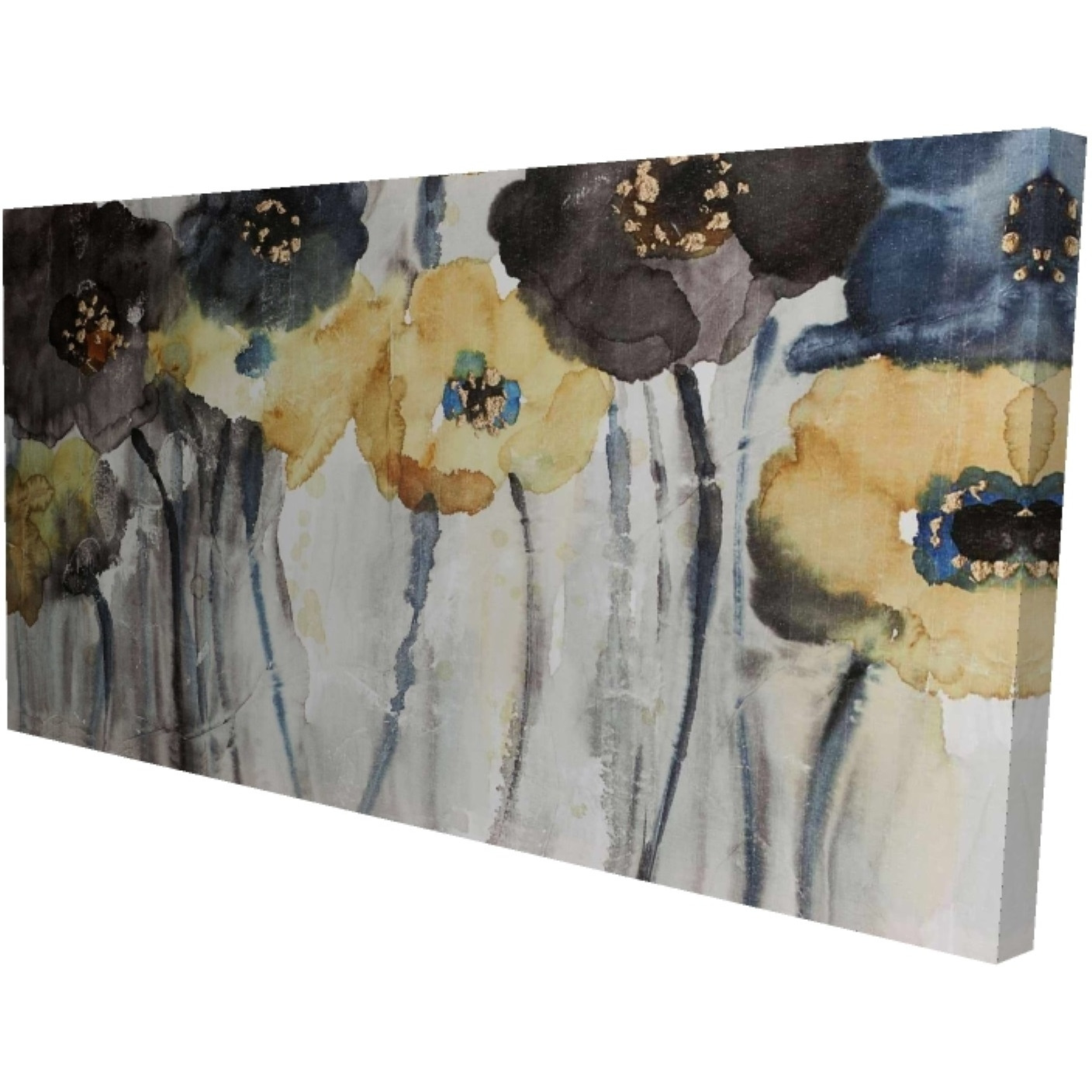 GRAY BLUE AND YELLOW FLOWERS - Print on canvas by Begin Edition