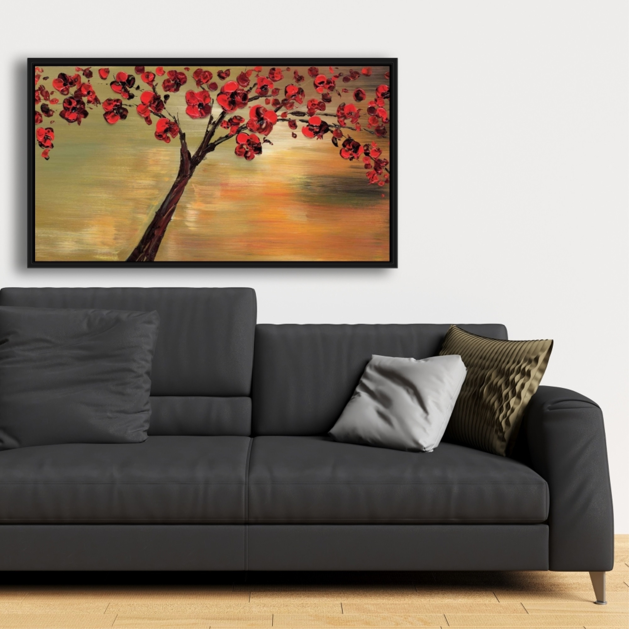 RED FLOWERS TREE - Framed Print on canvas by Begin Edition