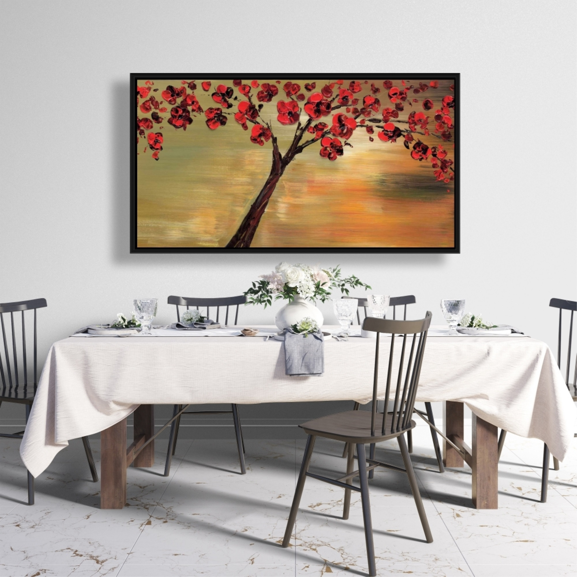 RED FLOWERS TREE - Framed Print on canvas by Begin Edition