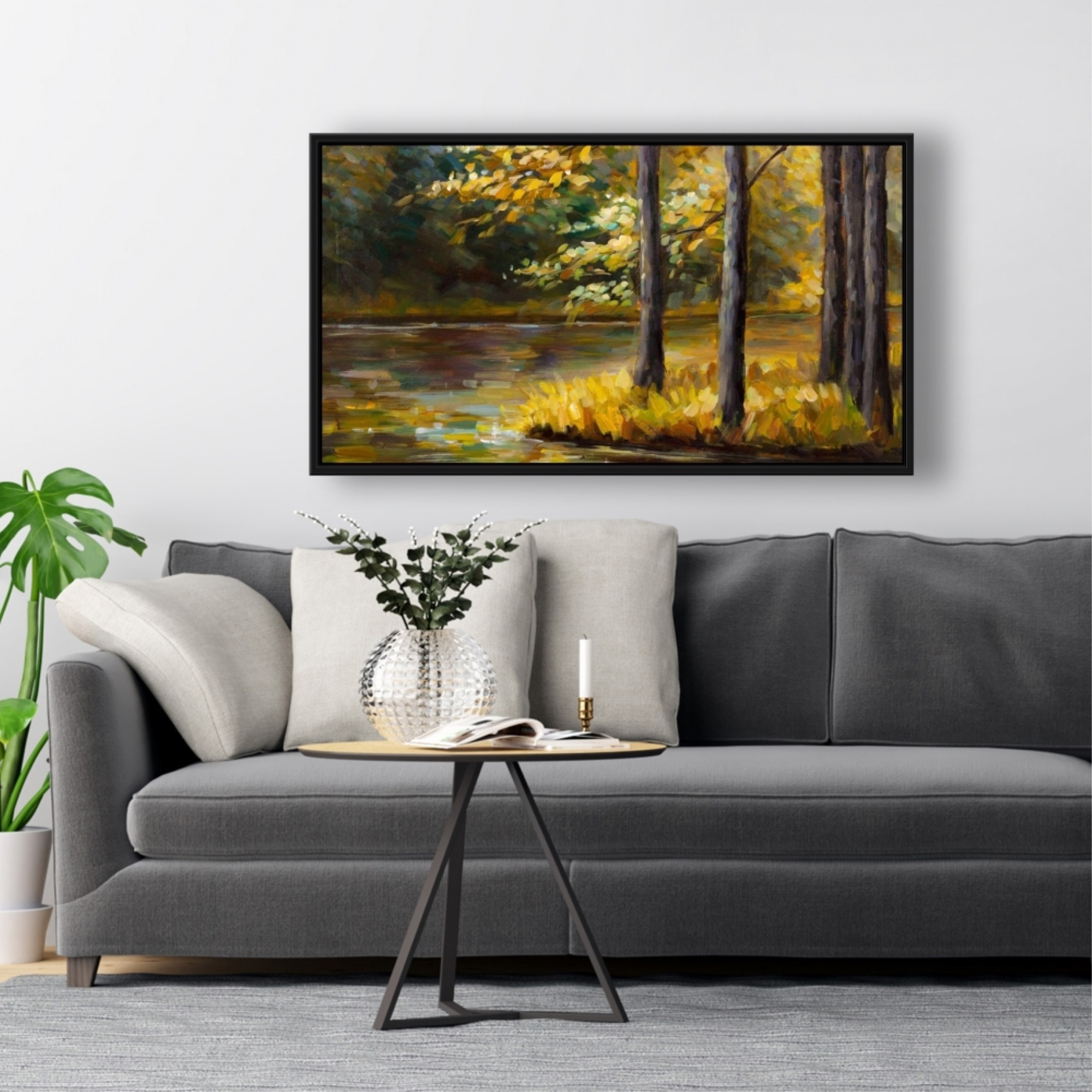 FALL LANDSCAPE BY THE WATER - Framed Print on canvas by Begin Edition
