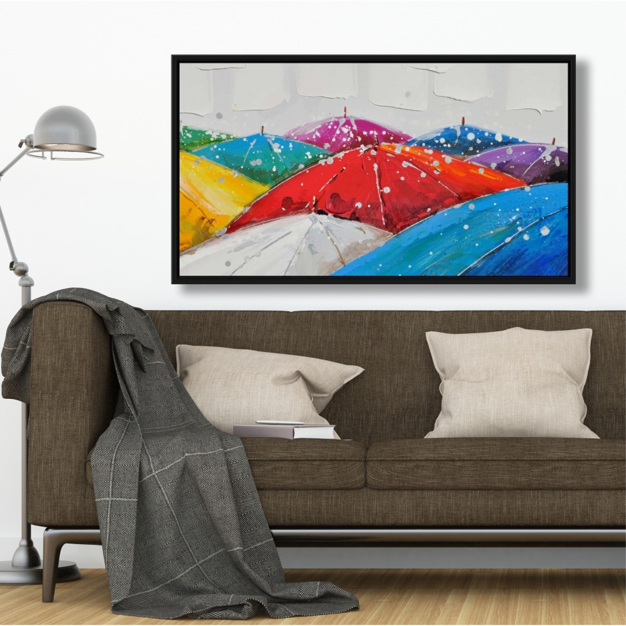 COLORFUL UMBRELLAS - Framed Print on canvas by Begin Edition