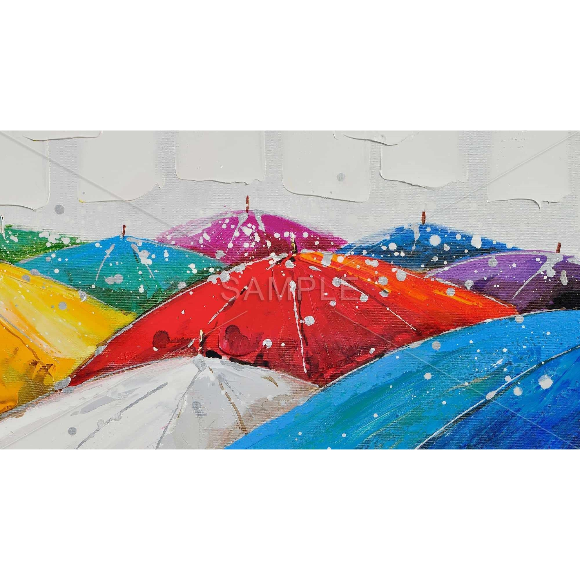 COLORFUL UMBRELLAS - Framed Print on canvas by Begin Edition
