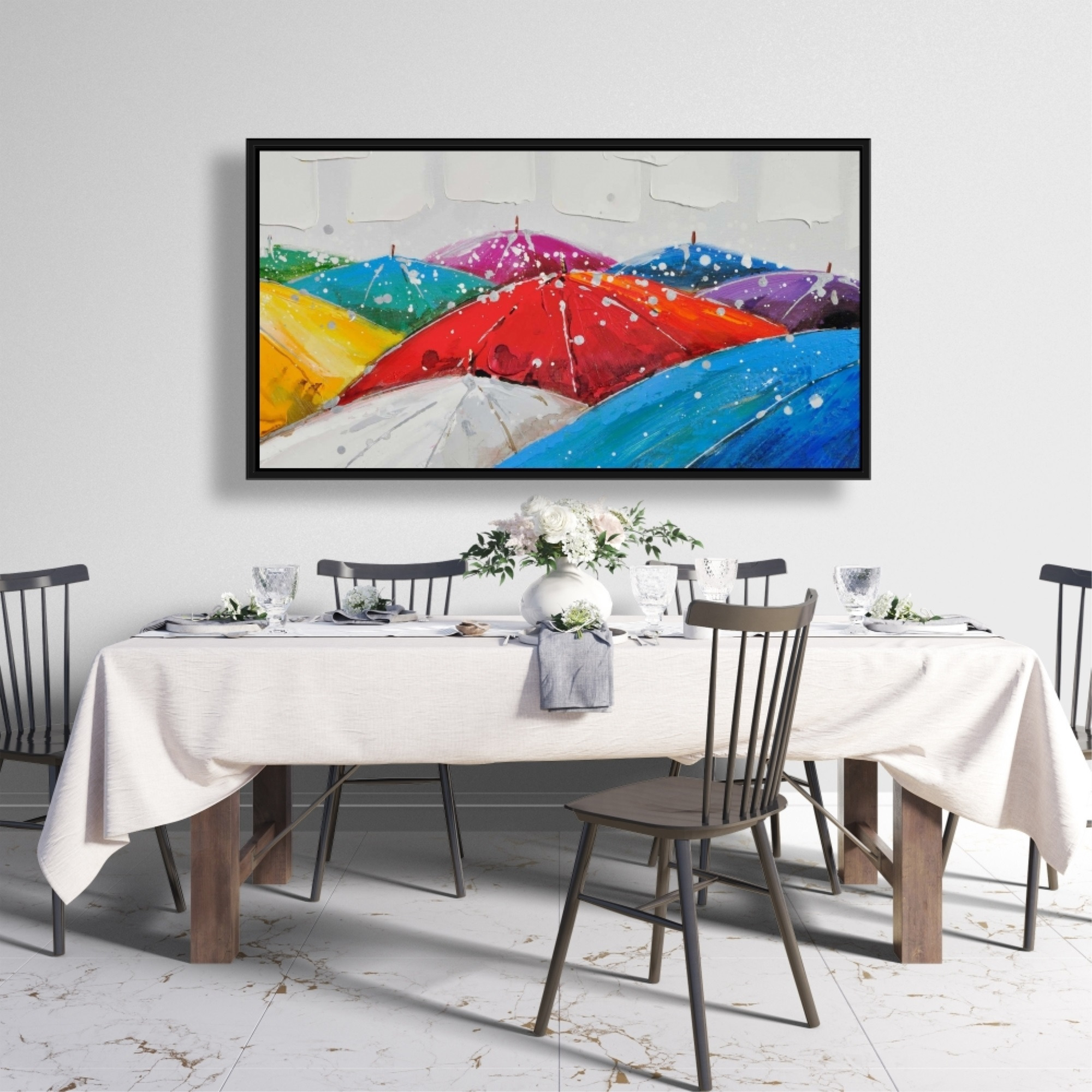 COLORFUL UMBRELLAS - Framed Print on canvas by Begin Edition