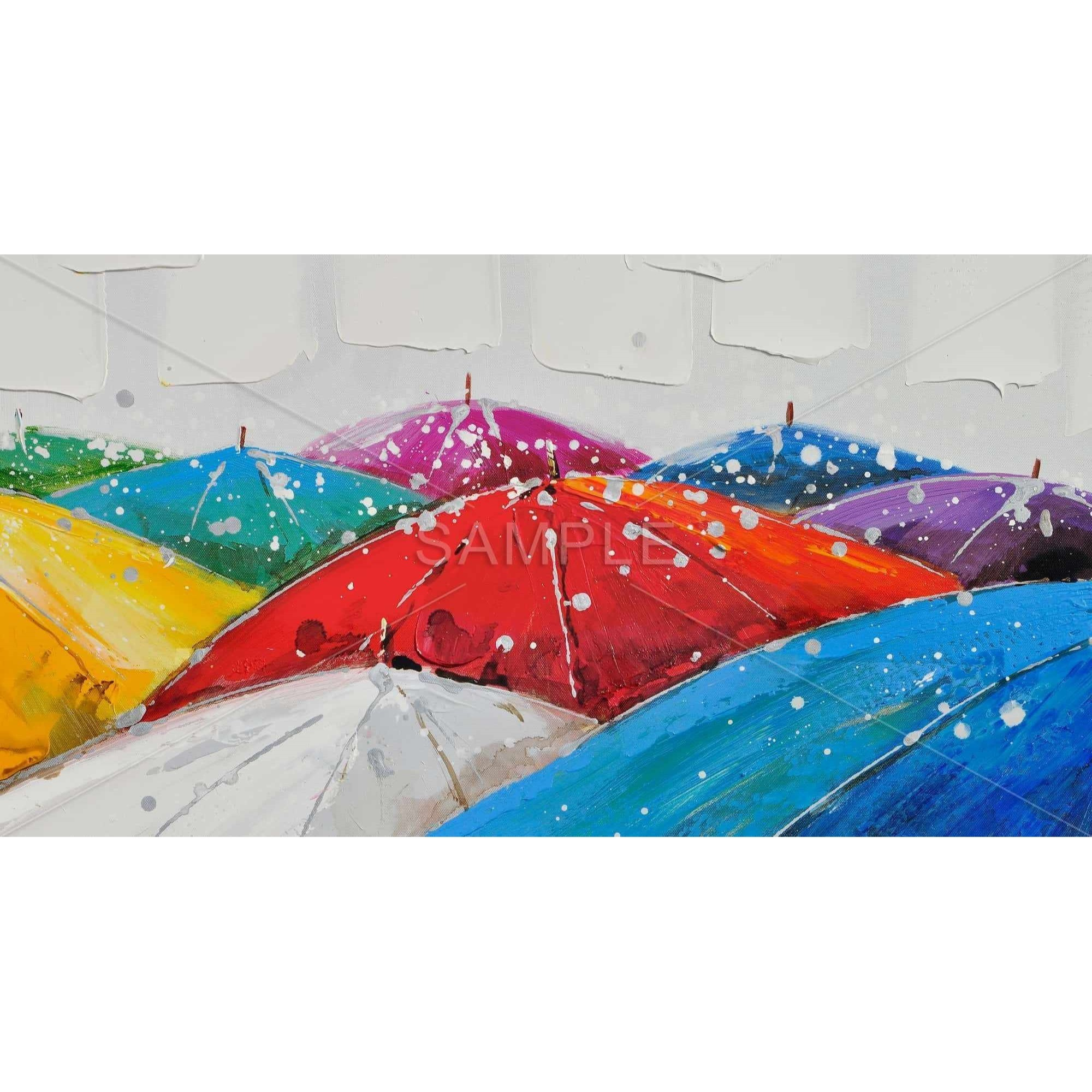 COLORFUL UMBRELLAS - Framed Print on canvas by Begin Edition