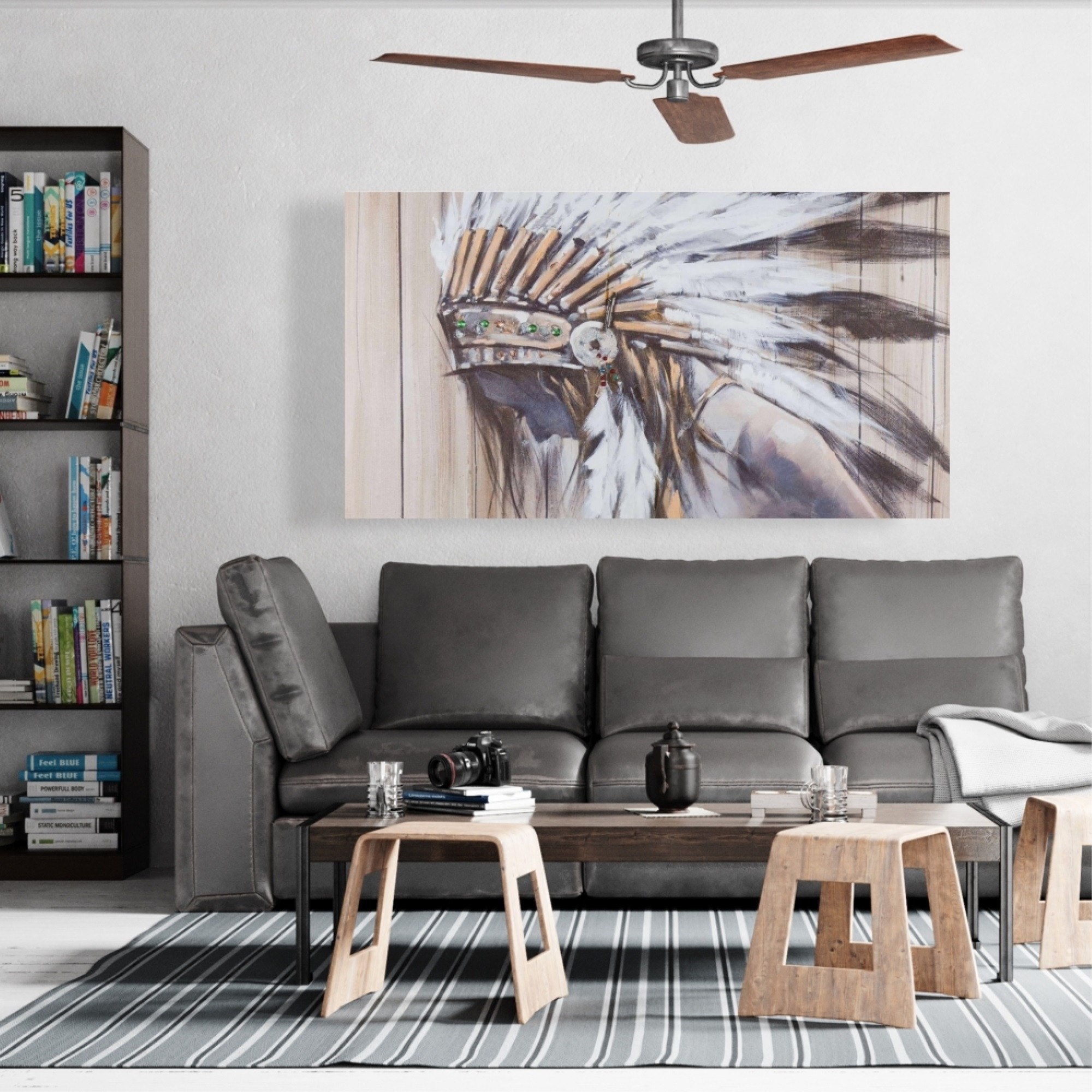 INDIAN WITH FEATHERS - Print on canvas by Begin Edition
