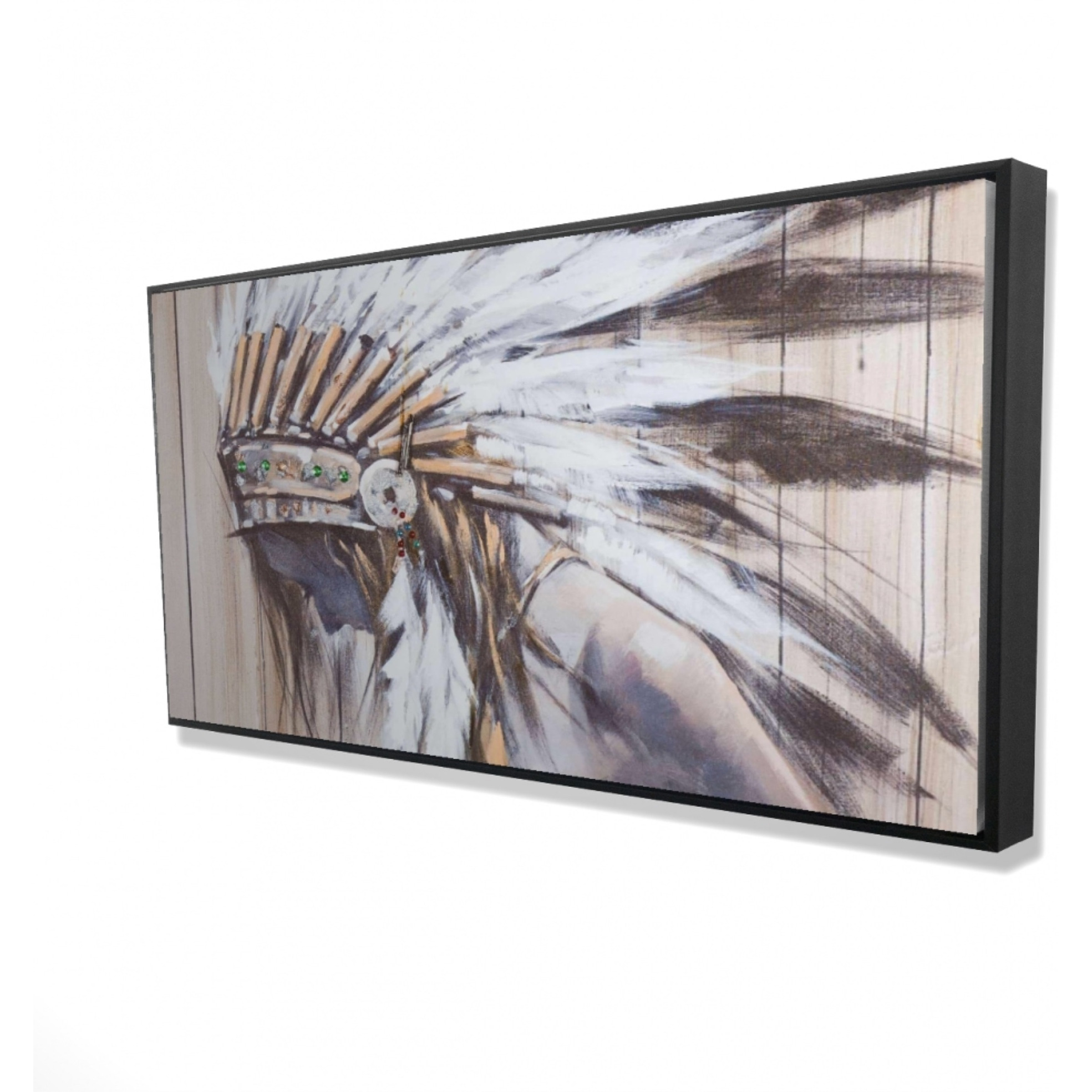 INDIAN WITH FEATHERS - Framed Print on canvas by Begin Edition