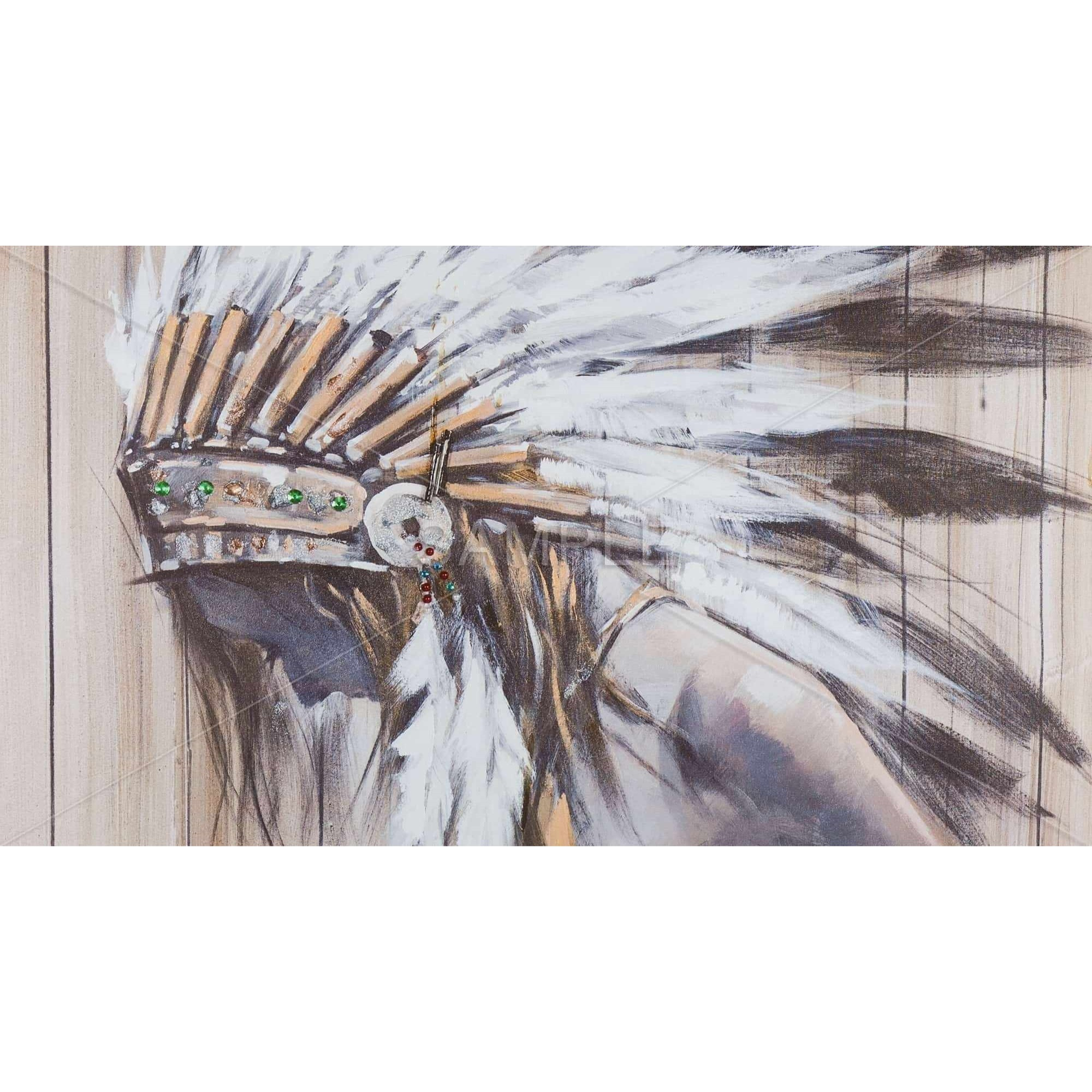 INDIAN WITH FEATHERS - Framed Print on canvas by Begin Edition