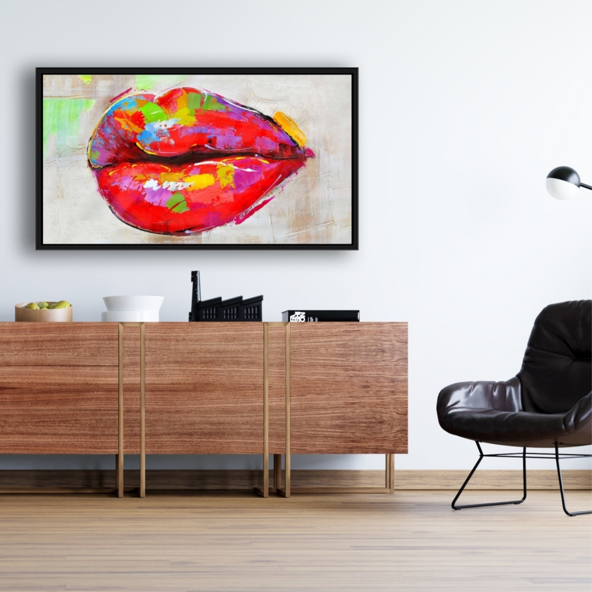 COLORFUL LIPS - Framed Print on canvas by Begin Edition