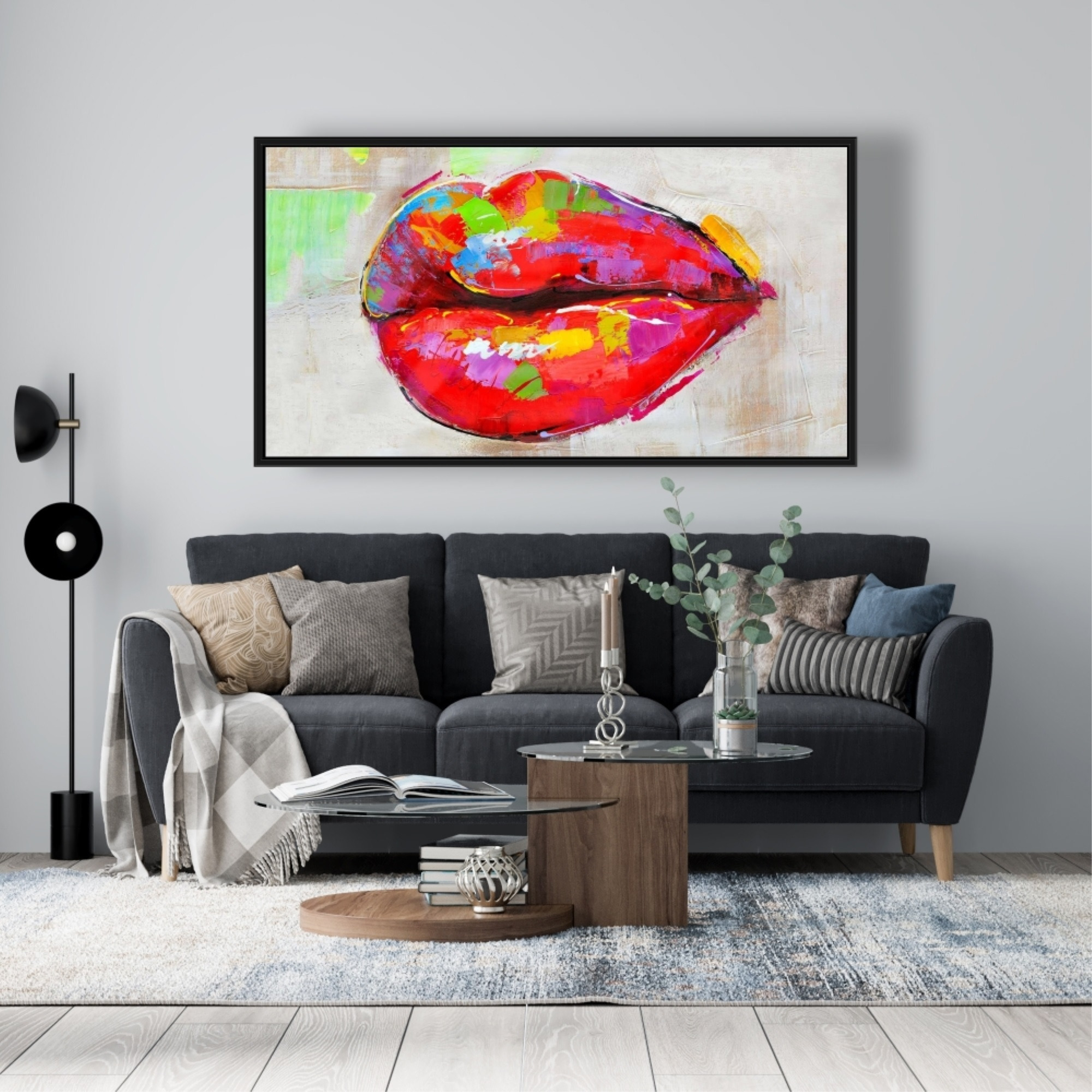 COLORFUL LIPS - Framed Print on canvas by Begin Edition