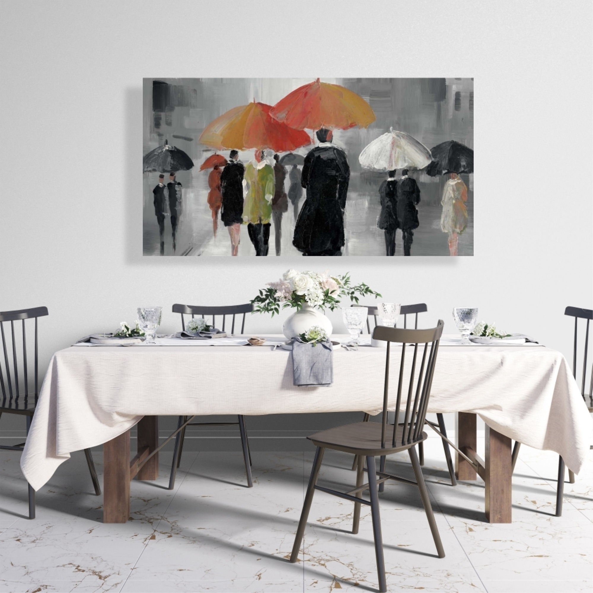 STREET SCENE WITH UMBRELLAS - Print on canvas by Begin Edition