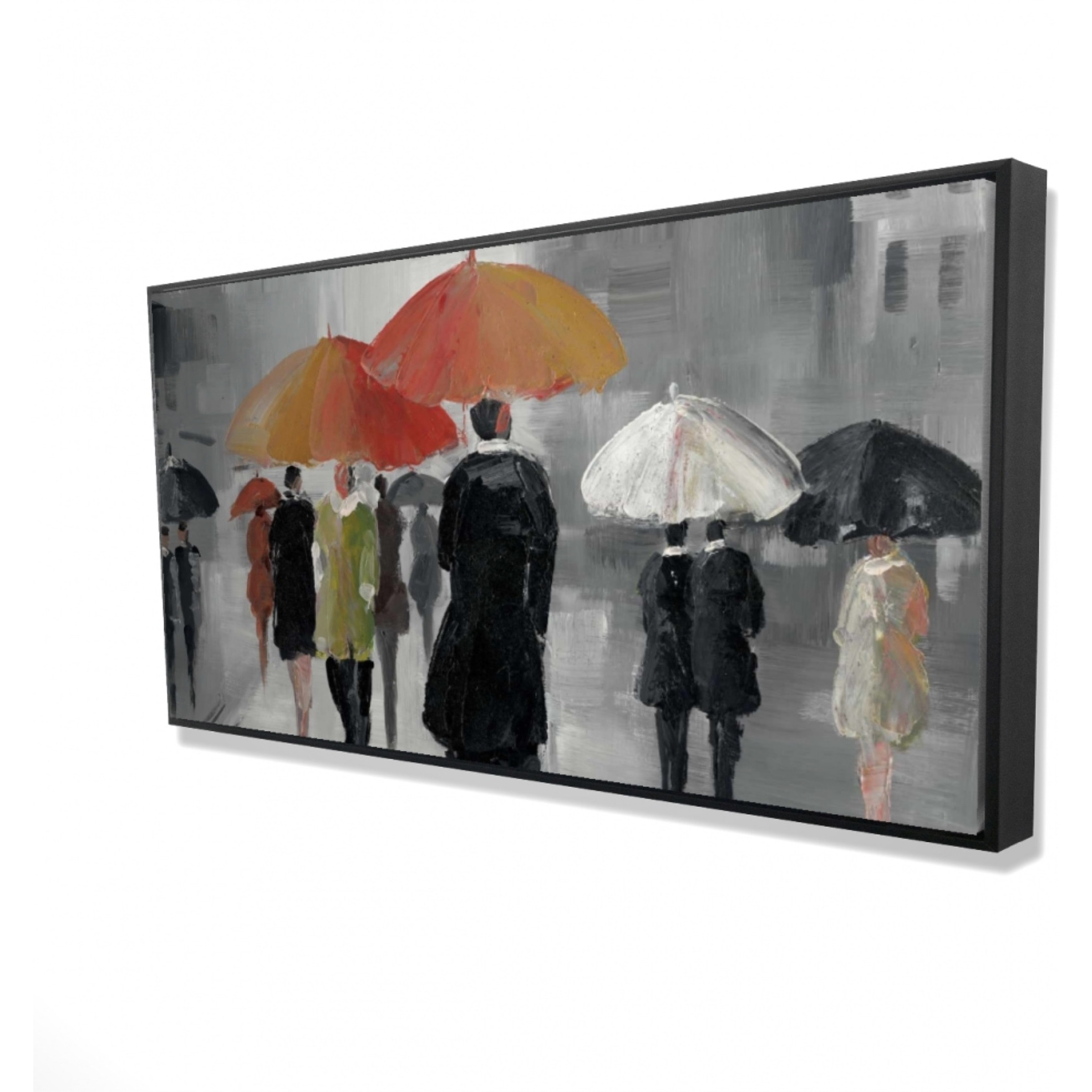 STREET SCENE WITH UMBRELLAS - Framed Print on canvas by Begin Edition