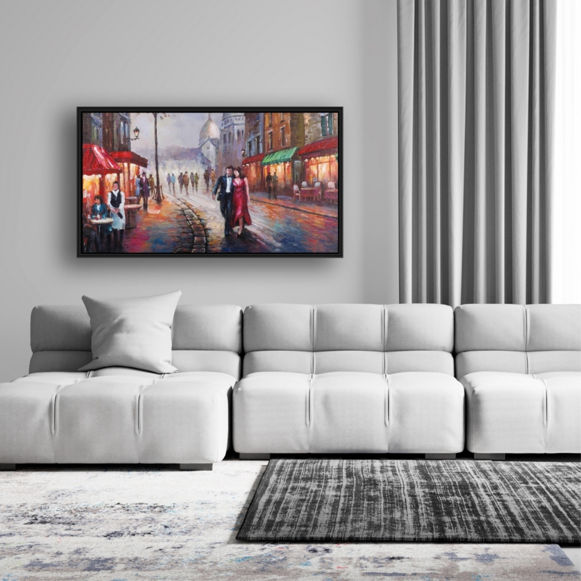 DRESSED UP COUPLE ON THE STREET - Framed Print on canvas by Begin Edition