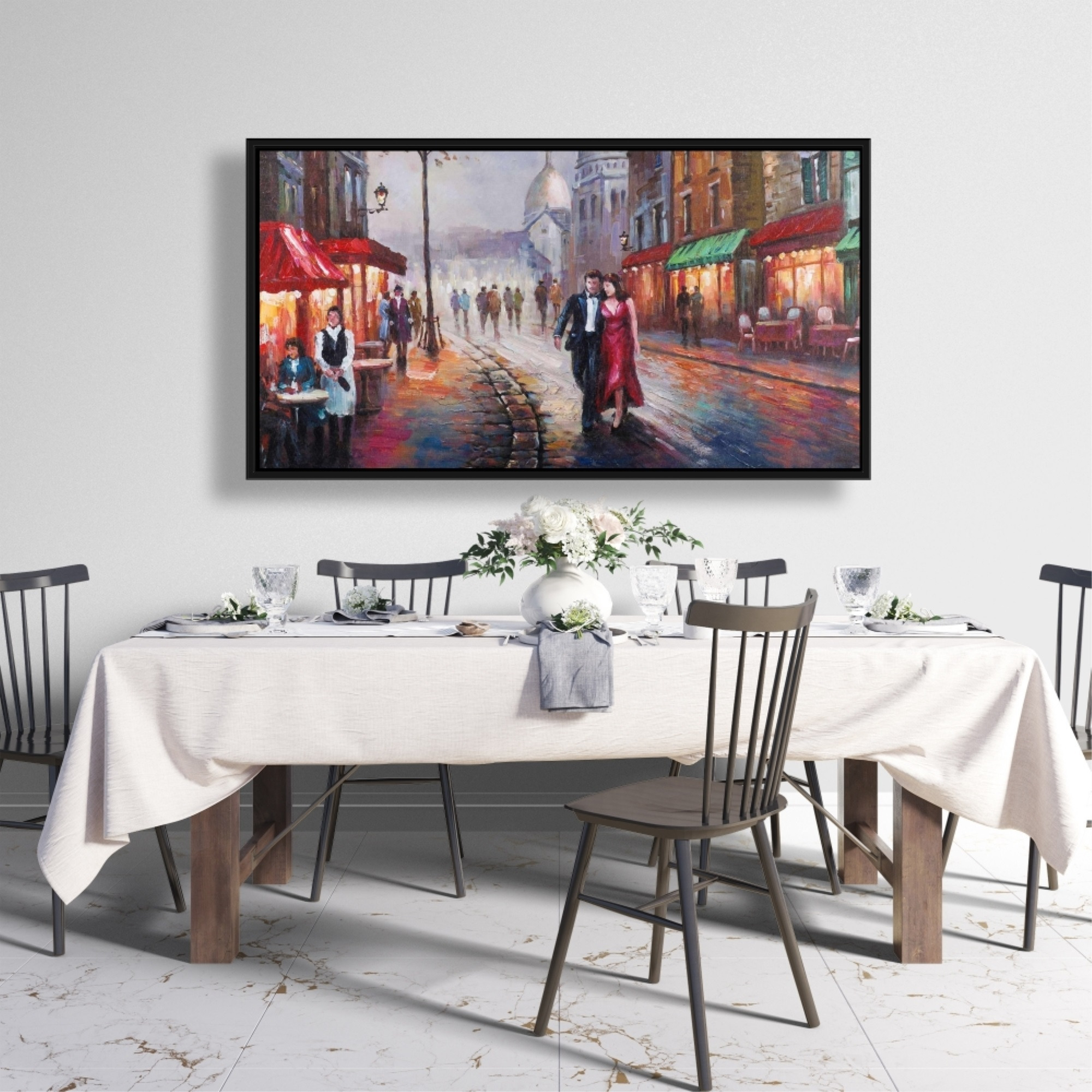 DRESSED UP COUPLE ON THE STREET - Framed Print on canvas by Begin Edition