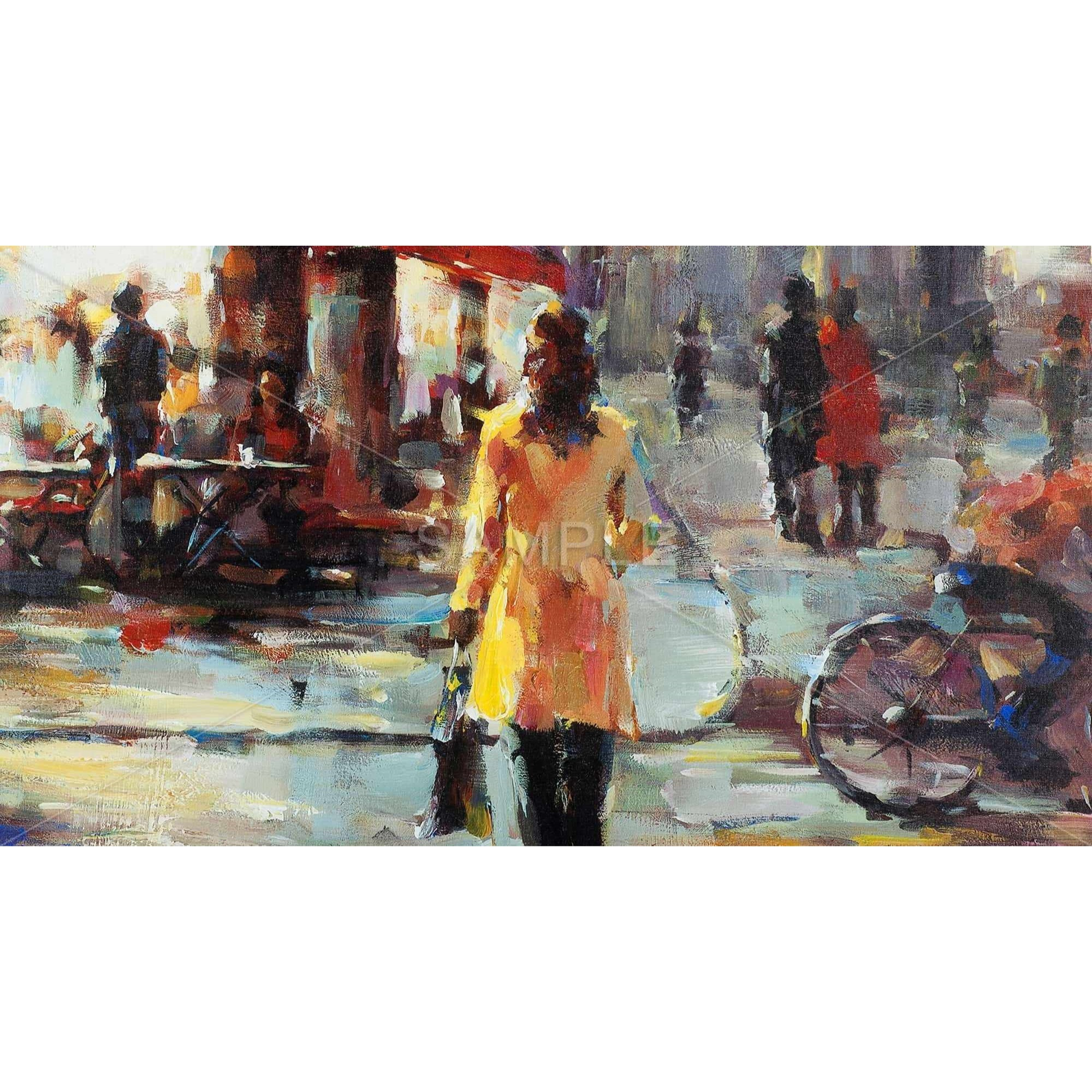 WOMAN WALKING IN PARIS - Framed Print on canvas by Begin Edition