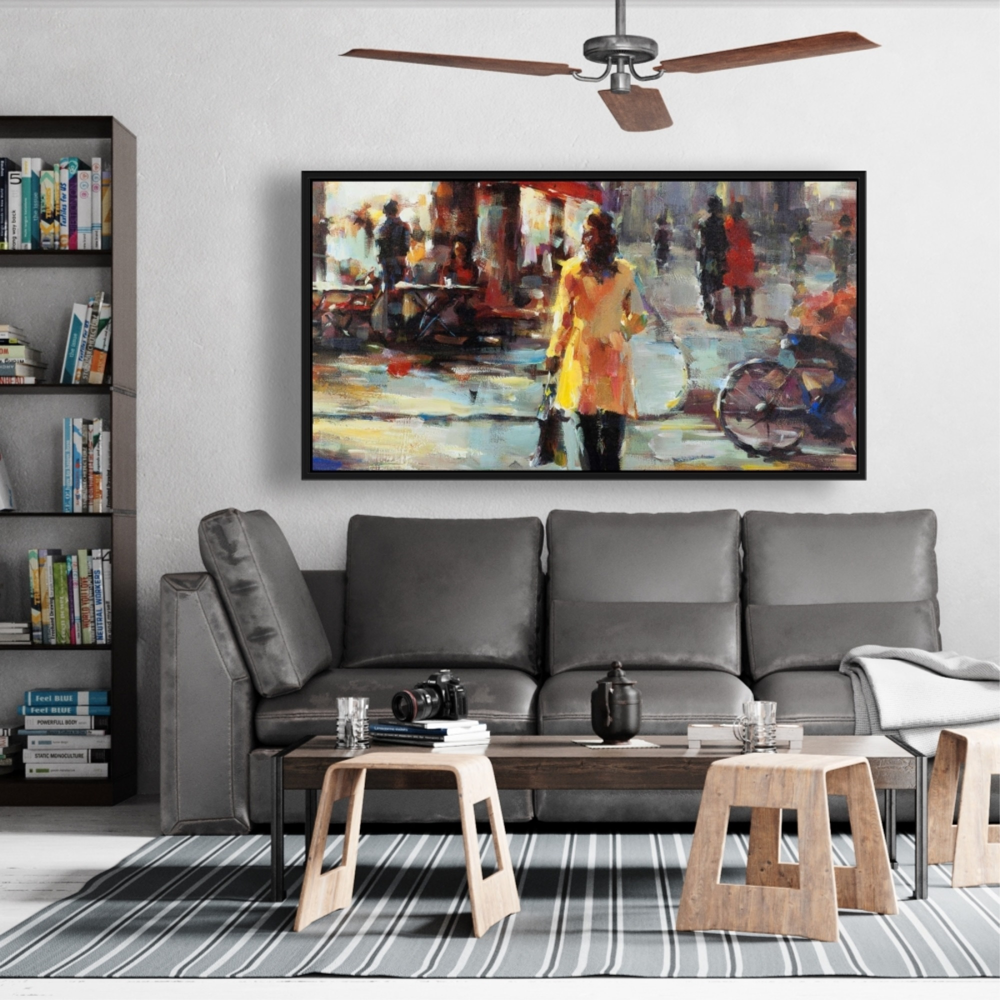 WOMAN WALKING IN PARIS - Framed Print on canvas by Begin Edition
