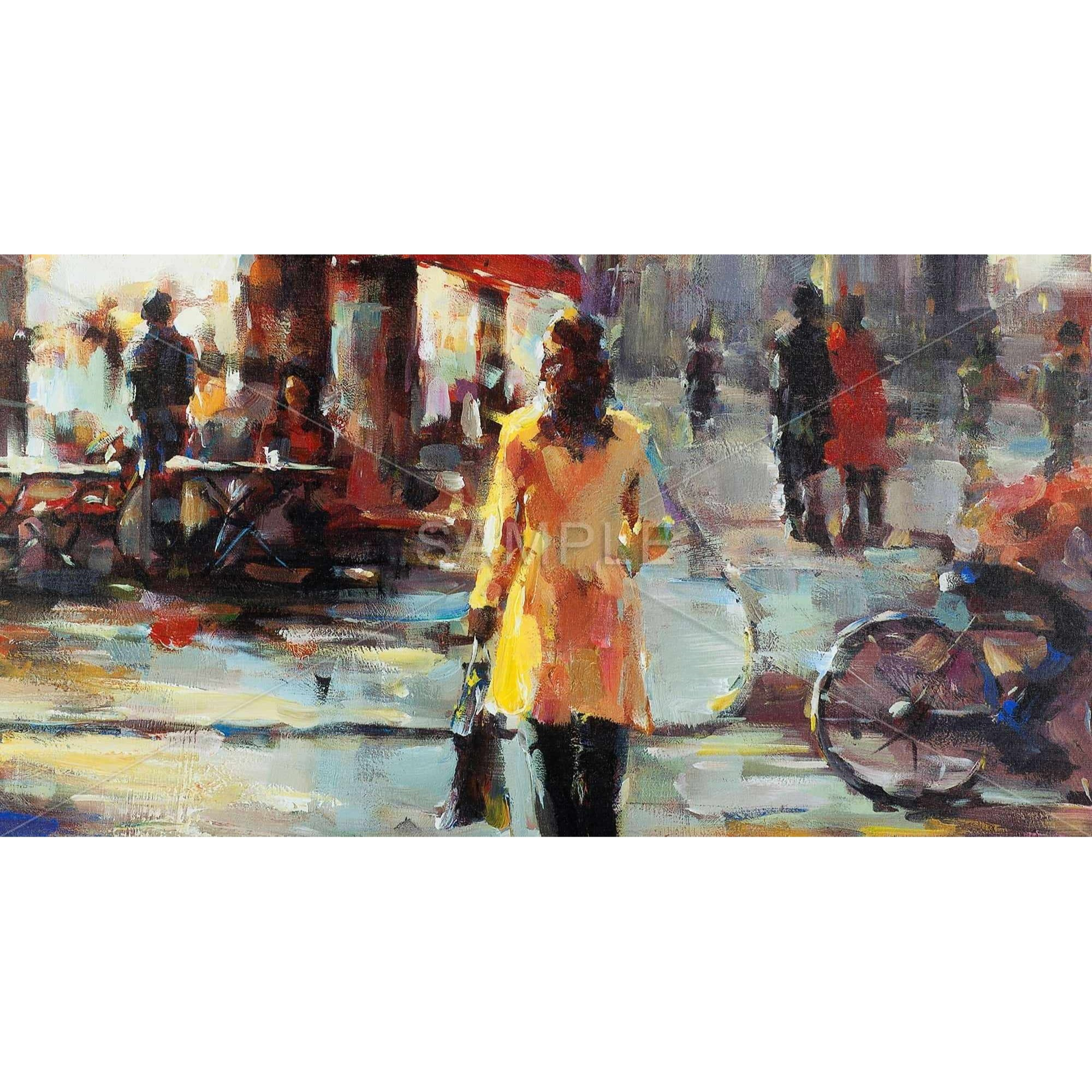 WOMAN WALKING IN PARIS - Framed Print on canvas by Begin Edition
