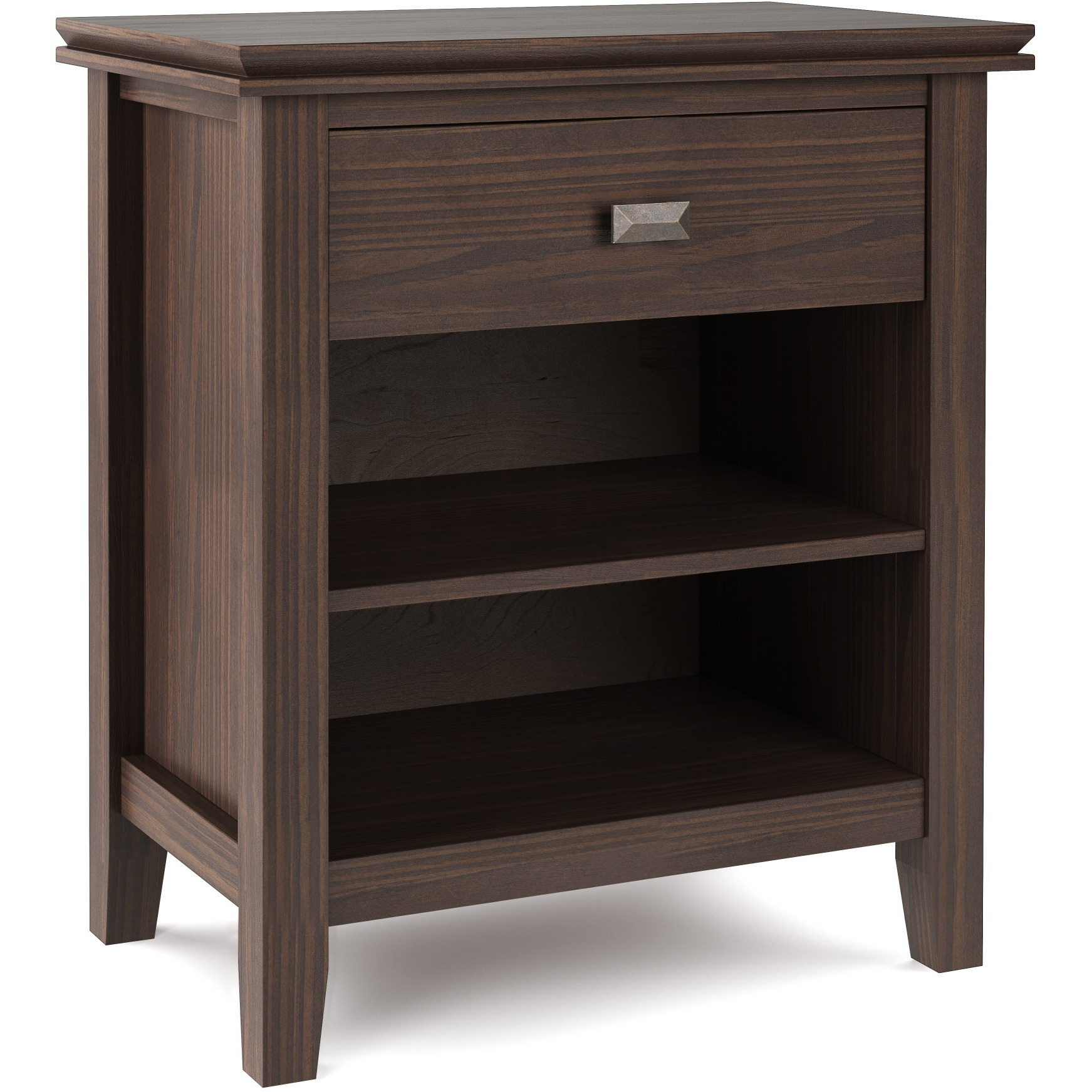 Artisan SOLID WOOD 24 inch Wide Transitional Bedside Nightstand Table in Warm Walnut Brown