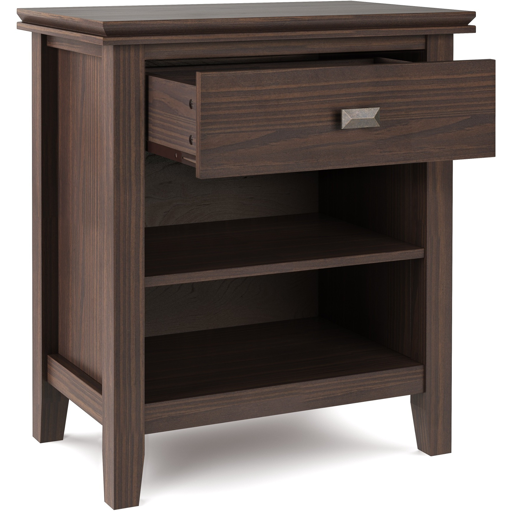 Artisan SOLID WOOD 24 inch Wide Transitional Bedside Nightstand Table in Warm Walnut Brown