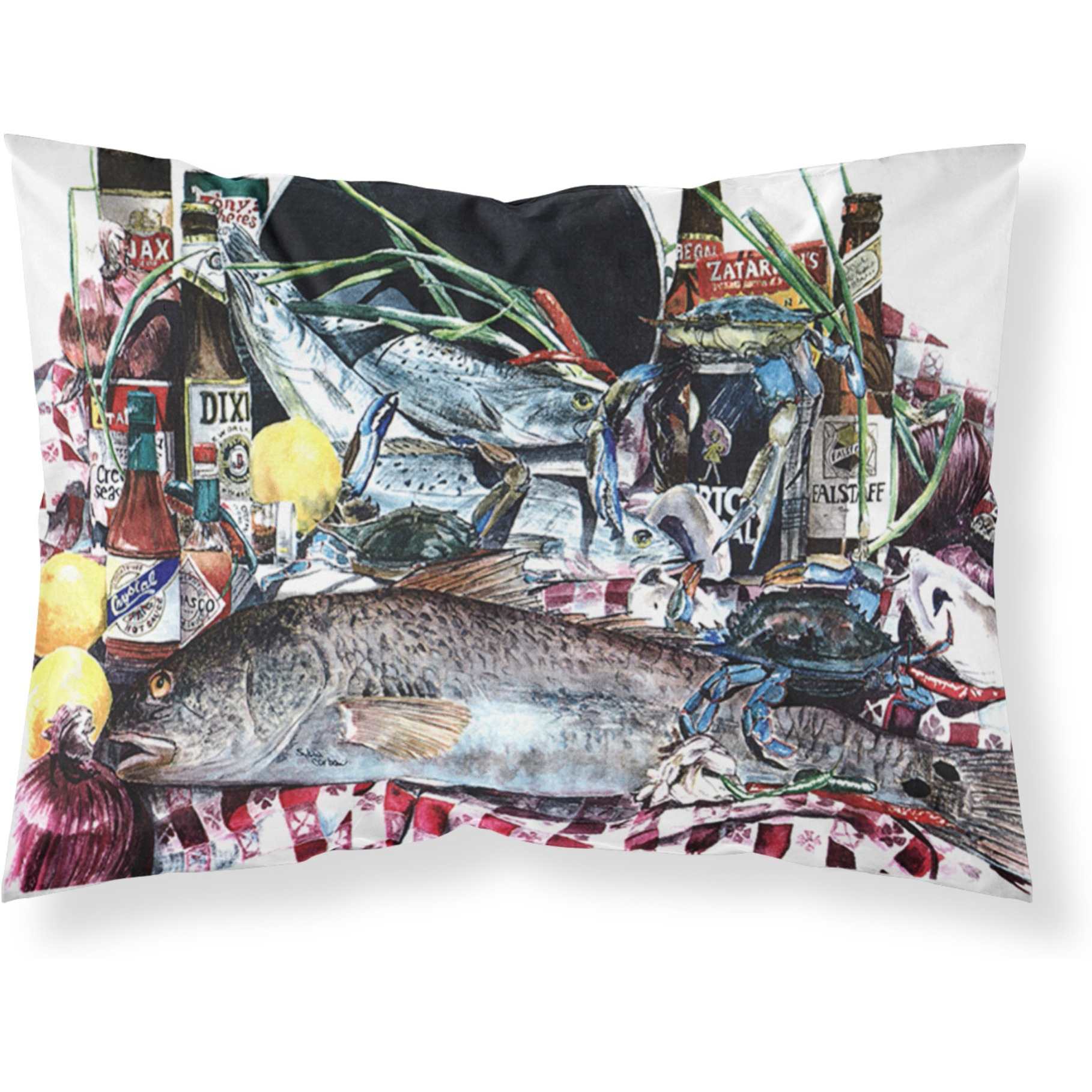 &quotCaroline's Treasures 1001PILLOWCASE Fish And Beers From New Orleans Moisture Wicking Fabric Standard Pillowcase, Large, Multicolor"