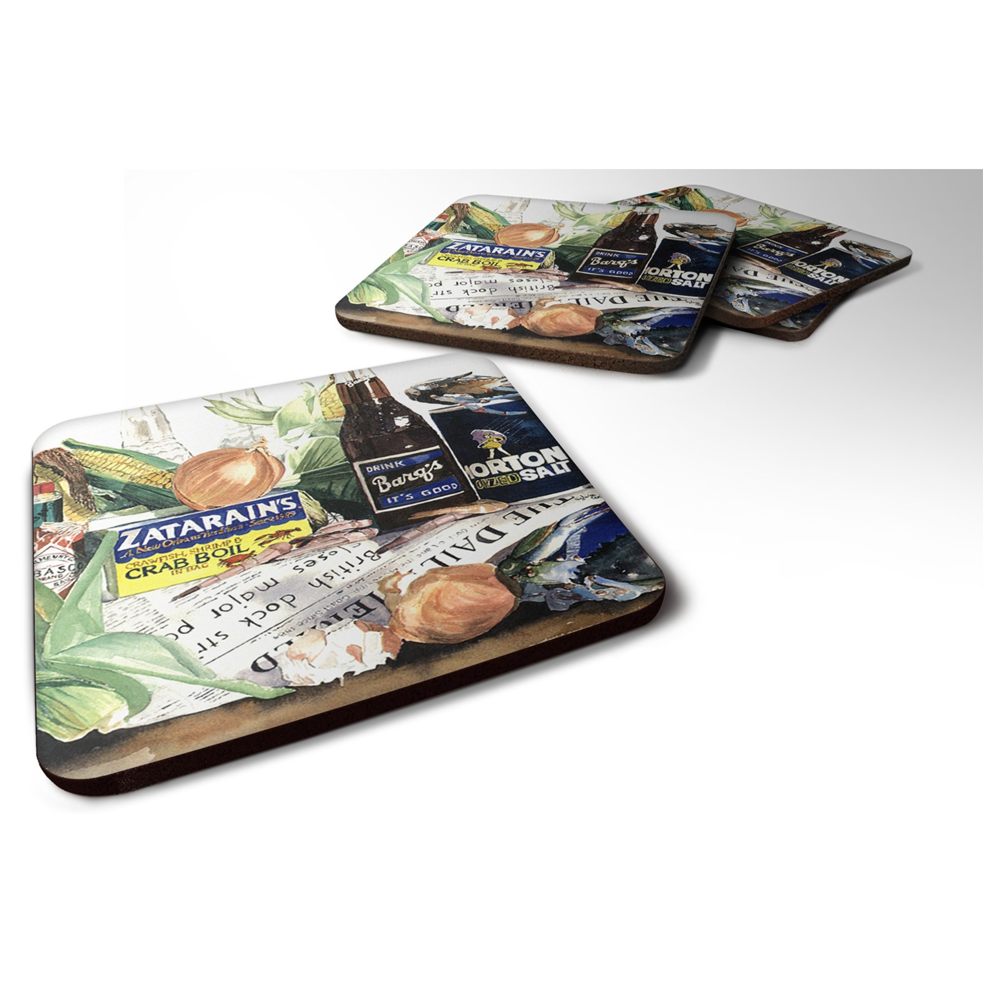 &quotCaroline's Treasures 1002FC Barq's, Crabs and spices Foam Coasters (Set of 4), 3.5"" H x 3.5"" W, Multicolor"