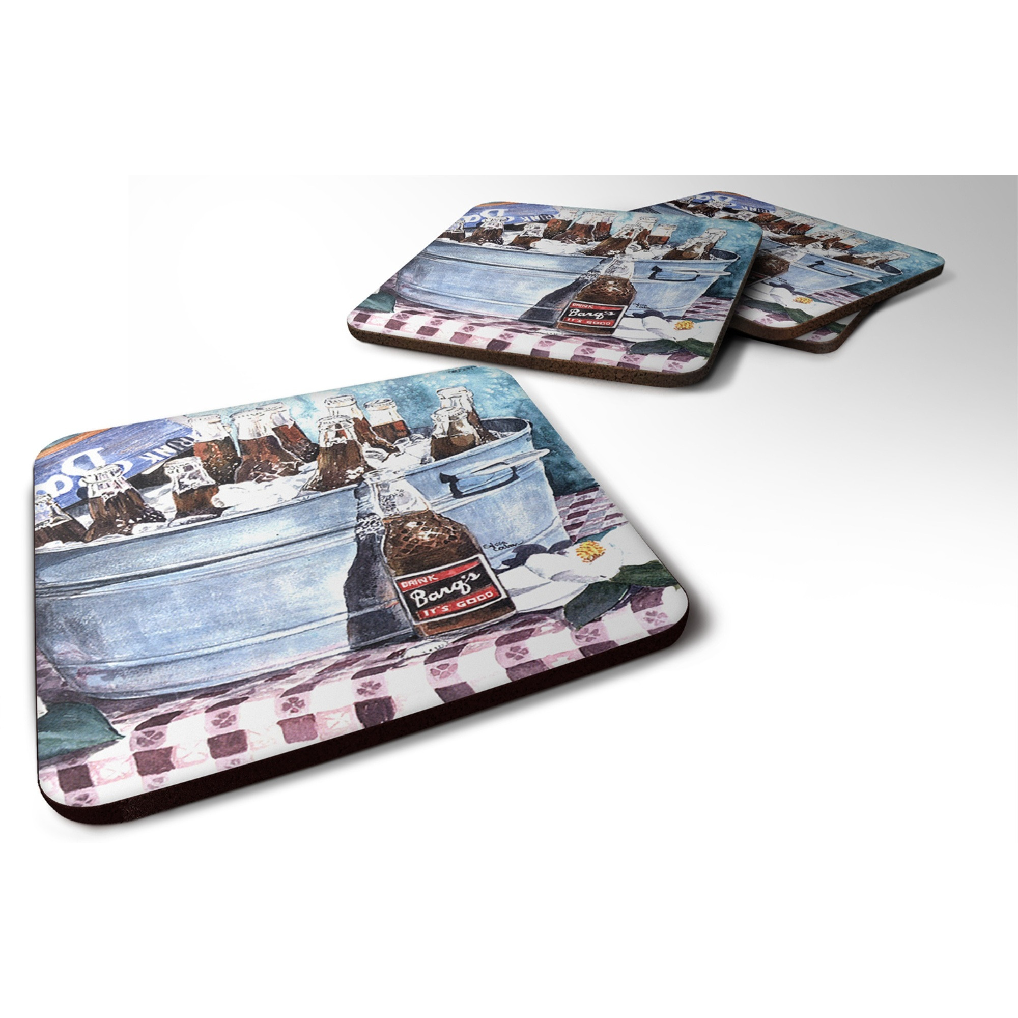&quotCaroline's Treasures 1003FC Barq's and Old Washtub Foam Coasters (Set of 4), 3.5"" H x 3.5"" W, Multicolor"