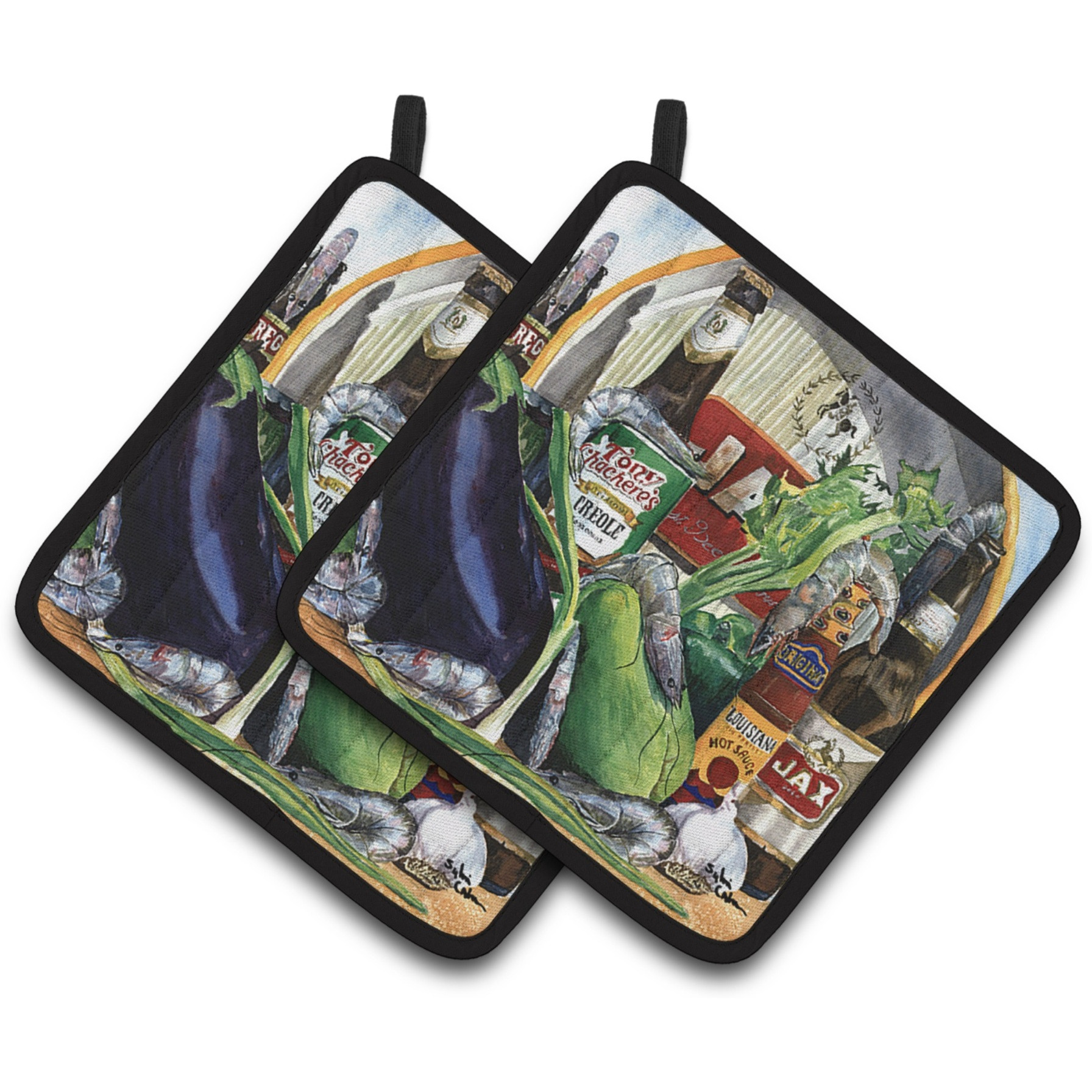 &quotCaroline's Treasures Eggplant & New Orleans Beers Pair of Pot Holders 1007PTHD, 7.5HX7.5W, Multicolor"