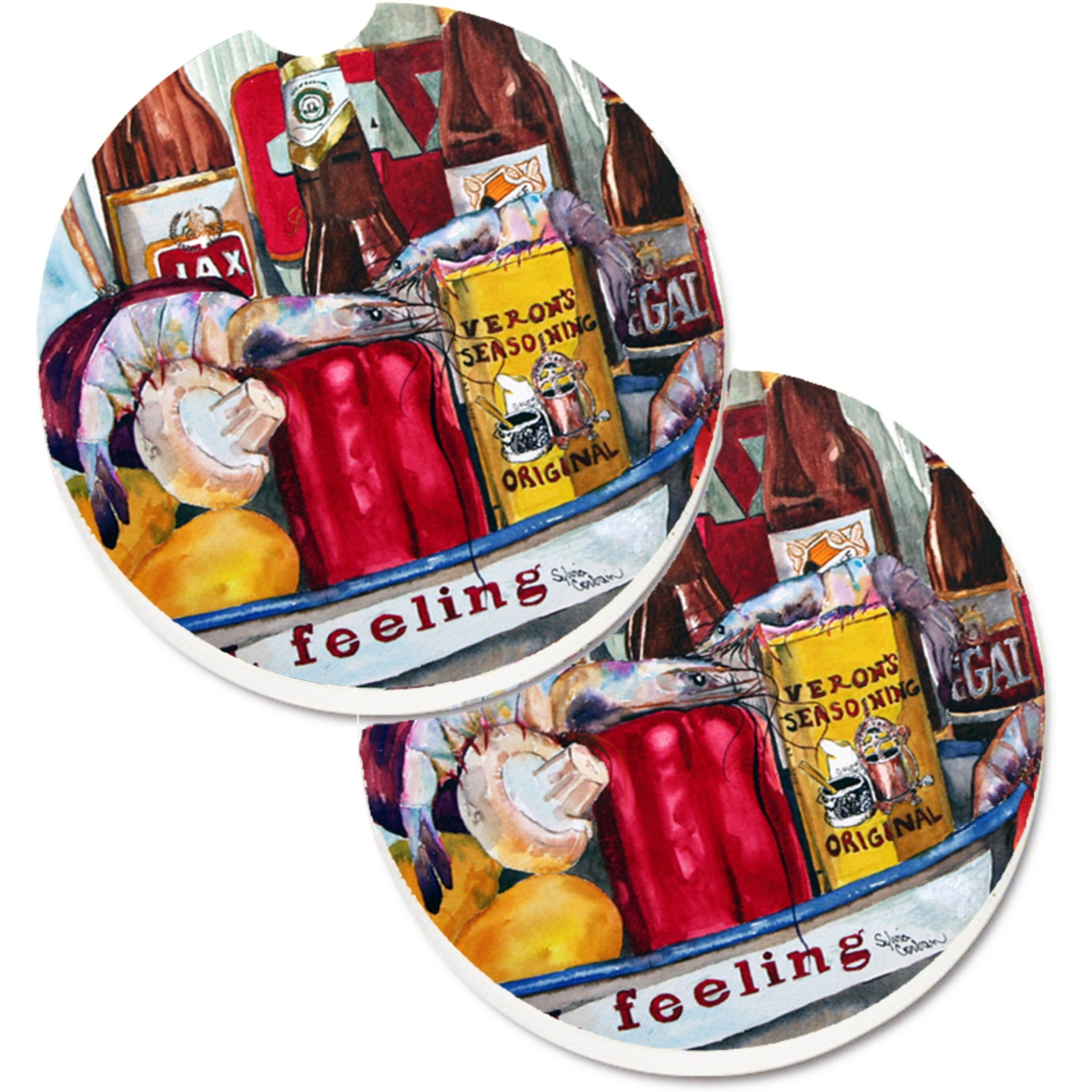 &quotCaroline's Treasures Veron's & New Orleans Beers Set of 2 Cup Holder Car Coasters 1010CARC, 2.56, Multicolor"