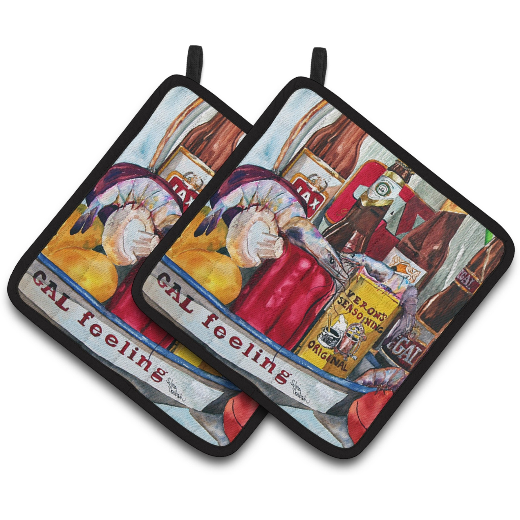 &quotCaroline's Treasures Veron's & New Orleans Beers Pair of Pot Holders 1010PTHD, 7.5HX7.5W, Multicolor"