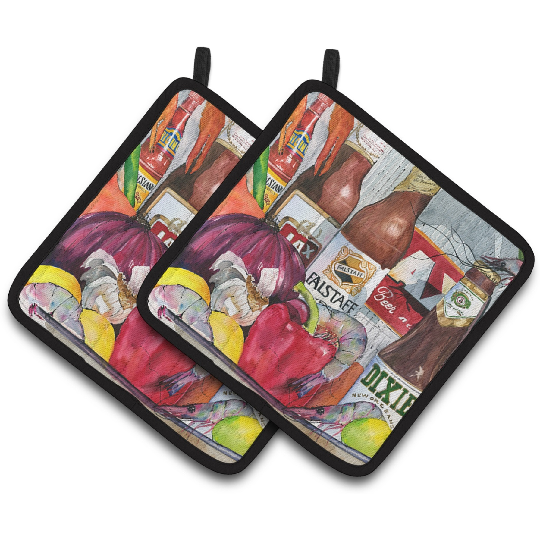 &quotCaroline's Treasures New Orleans Beers & Spices Pair of Pot Holders 1017-1PTHD, 7.5HX7.5W, Multicolor"