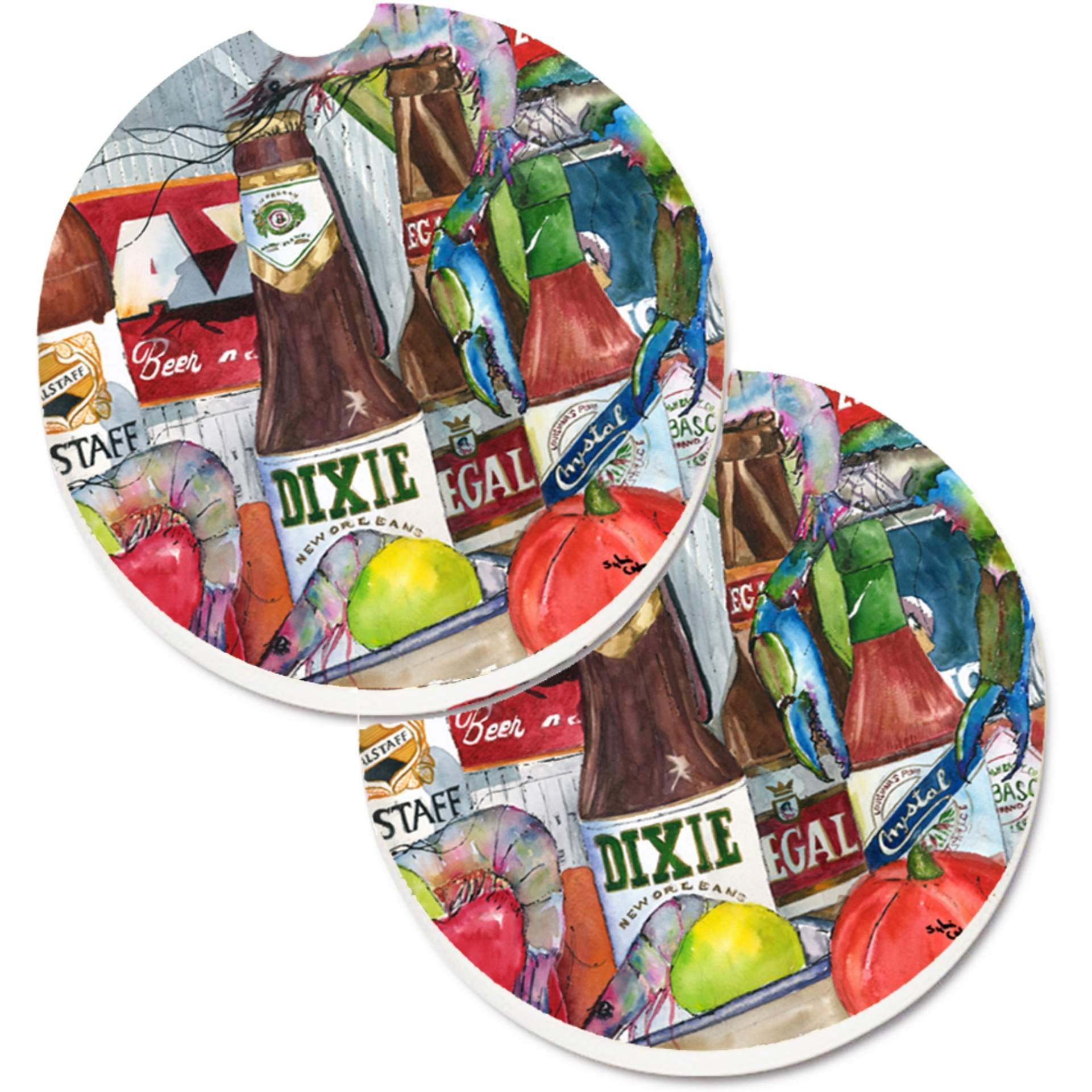 &quotCaroline's Treasures New Orleans Beers & Spices Set of 2 Cup Holder Car Coasters 1017-2CARC, 2.56, Multicolor"