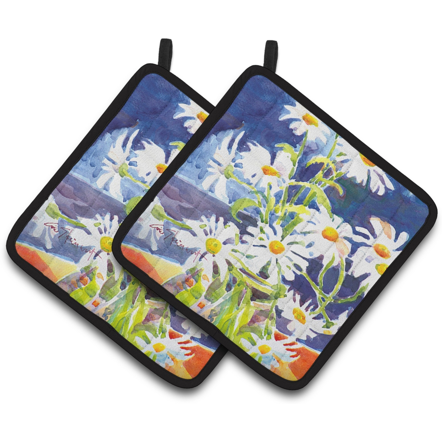 &quotCaroline's Treasures Flowers - Daisy Pair of Pot Holders 6003PTHD, 7.5HX7.5W, Multicolor"