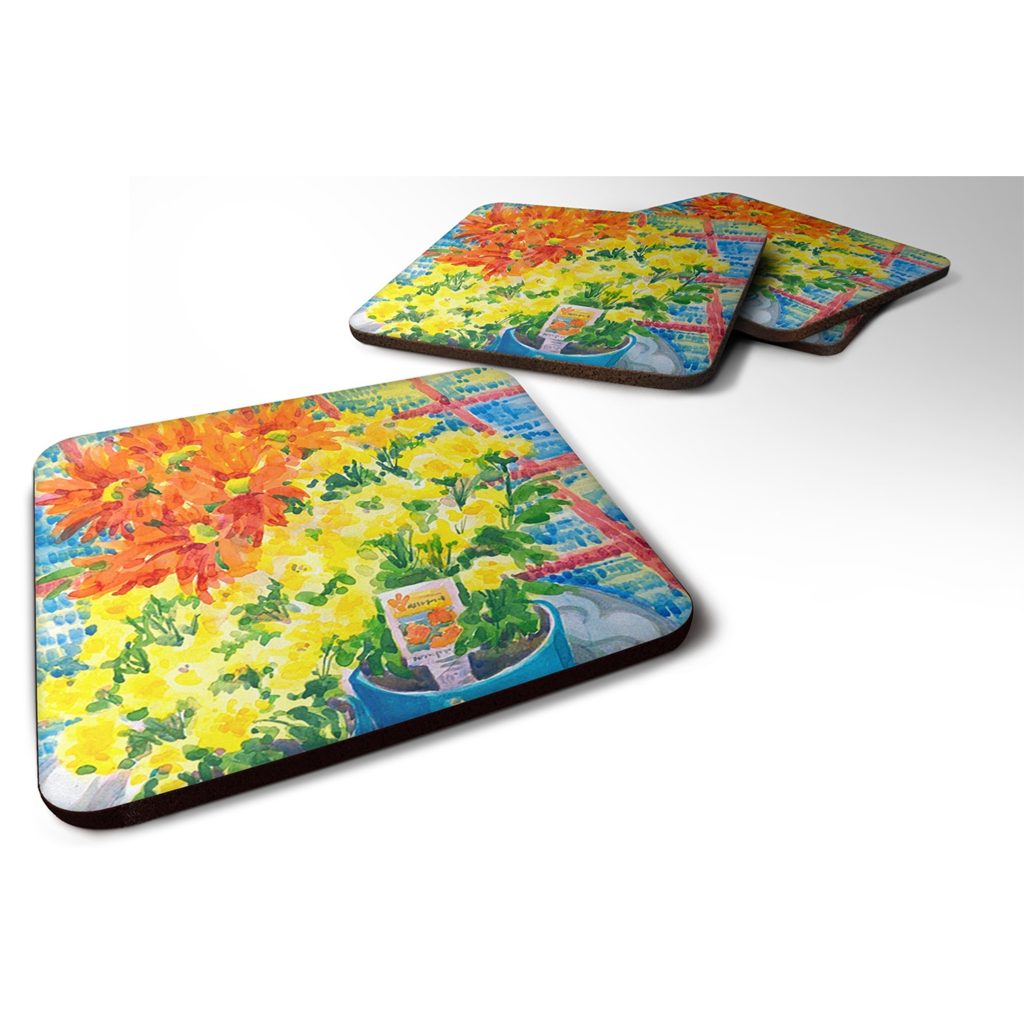 &quotCaroline's Treasures 6005FC Flower-Mums Foam Coasters (Set of 4), 3.5"" H x 3.5"" W, Multicolor"