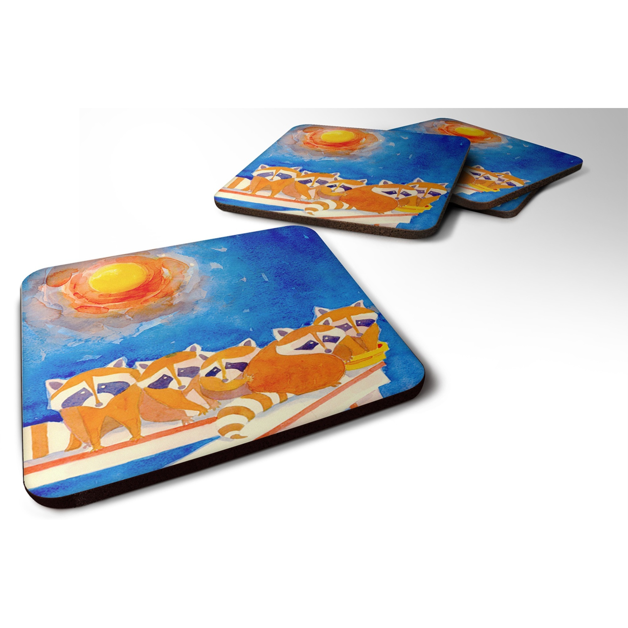 &quotCaroline's Treasures 6009FC Raccoons on the Porch Foam Coasters (Set of 4), 3.5"" H x 3.5"" W, Multicolor"