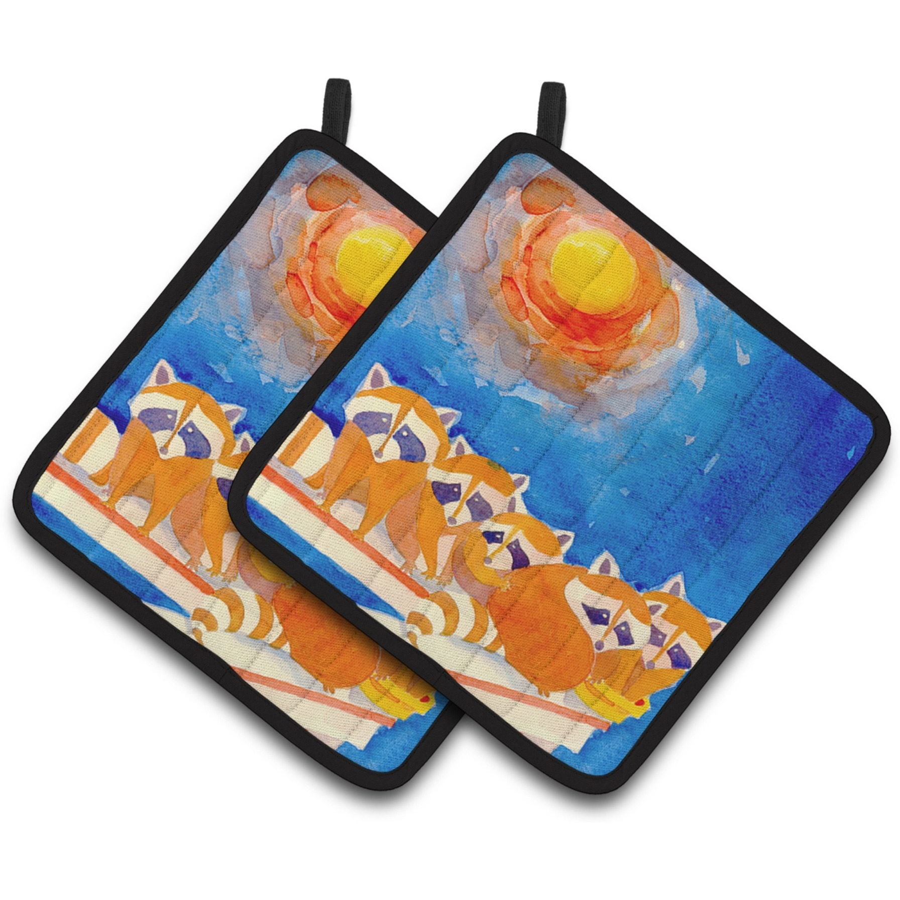 &quotCaroline's Treasures Raccoons On The Railing Pair of Pot Holders 6009PTHD, 7.5HX7.5W, Multicolor"