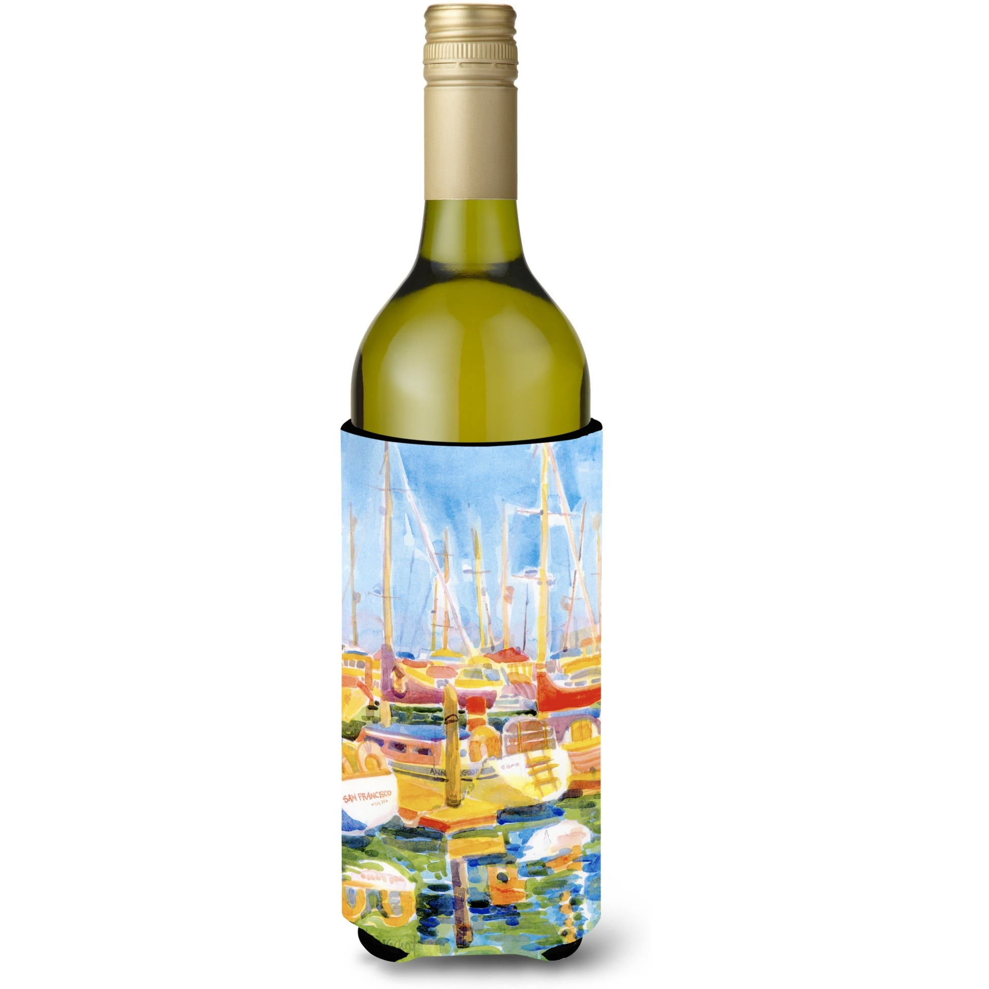 Boats at the Harbour Wine Bottle Beverage Insulator Beverage Insulator Hugger