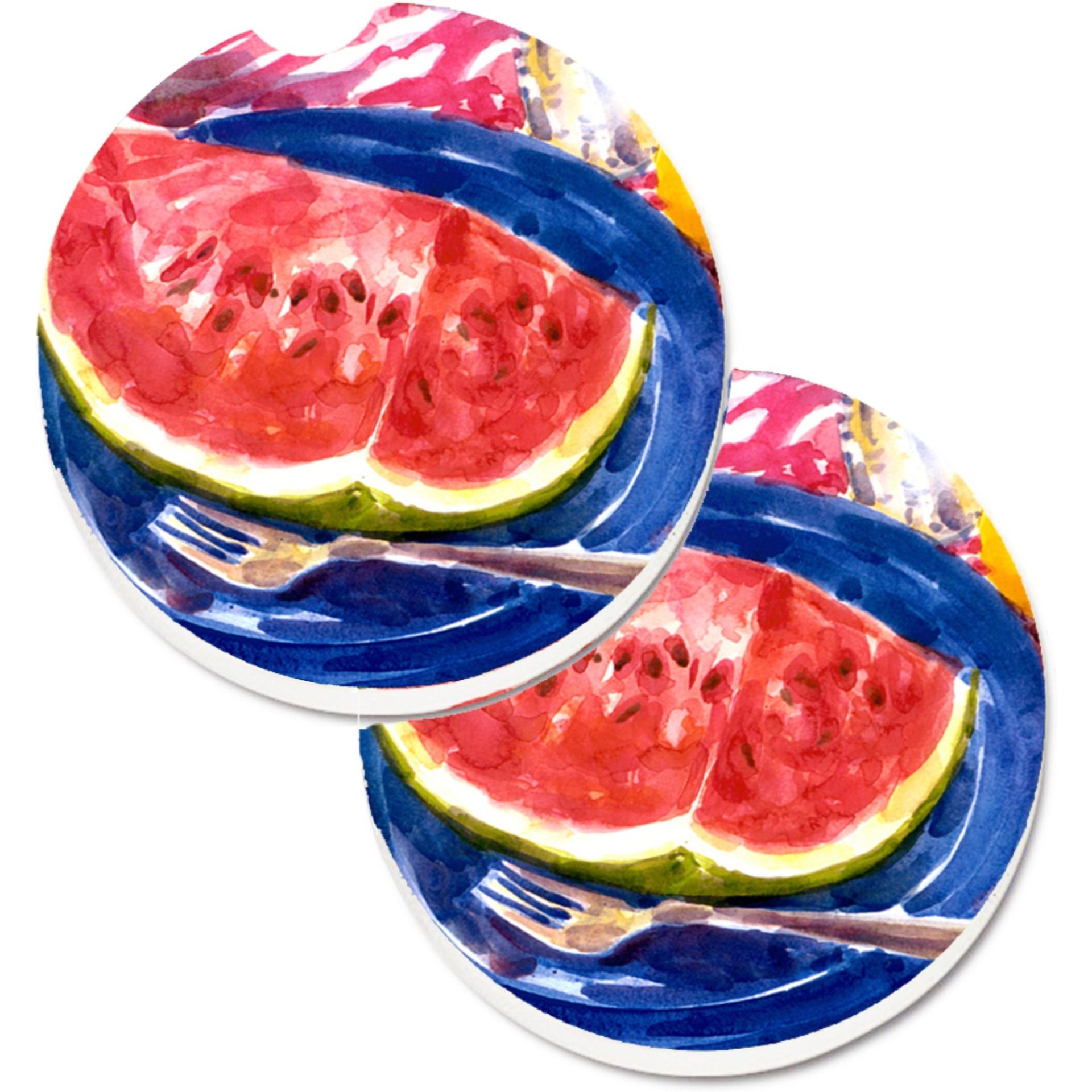 &quotCaroline's Treasures Watermelon Set of 2 Cup Holder Car Coasters 6028CARC, 2.56, Multicolor"