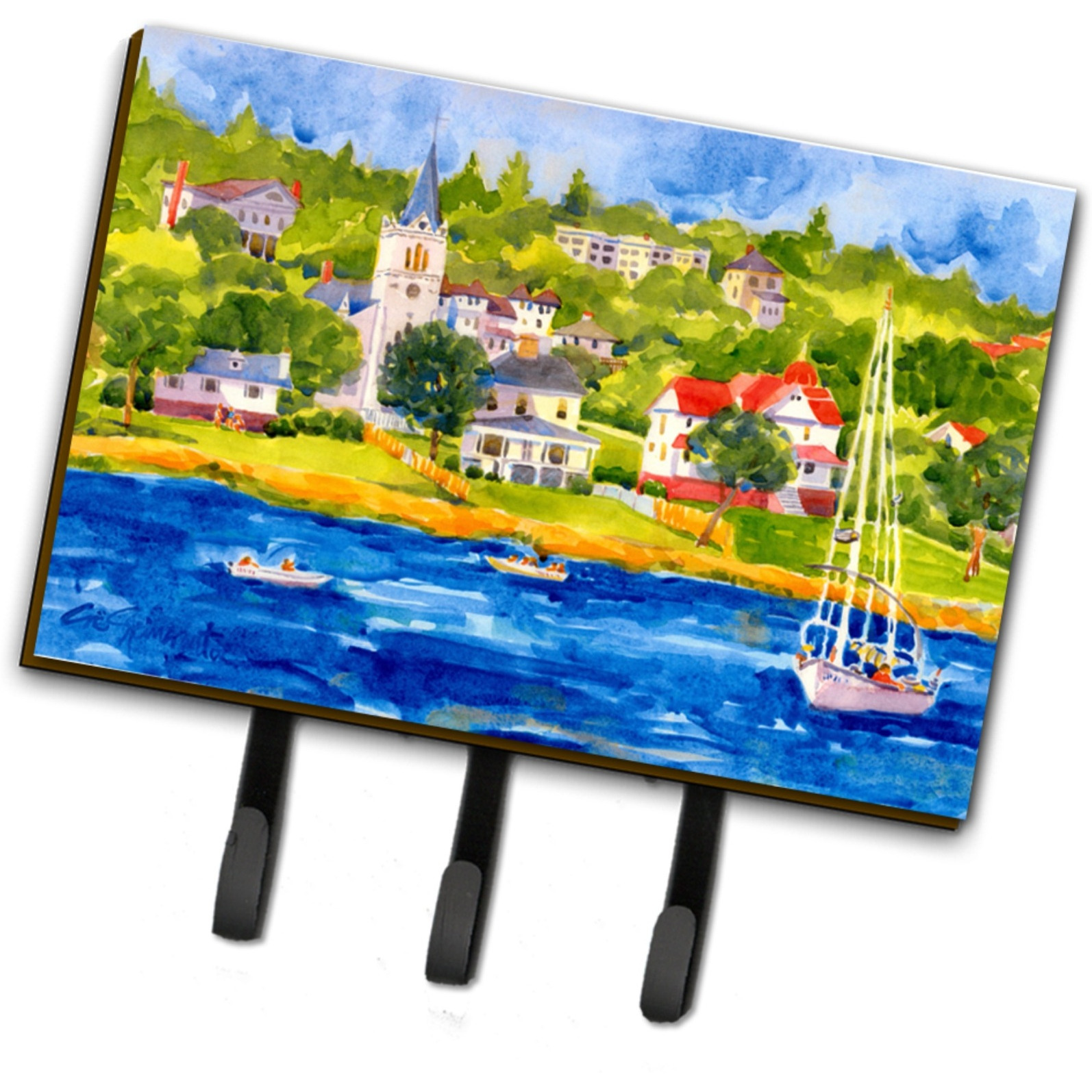 &quotCaroline's Treasures 6031TH68 Harbor Scene with Sailboat Leash Holder or Key Hook, Large, Multicolor"
