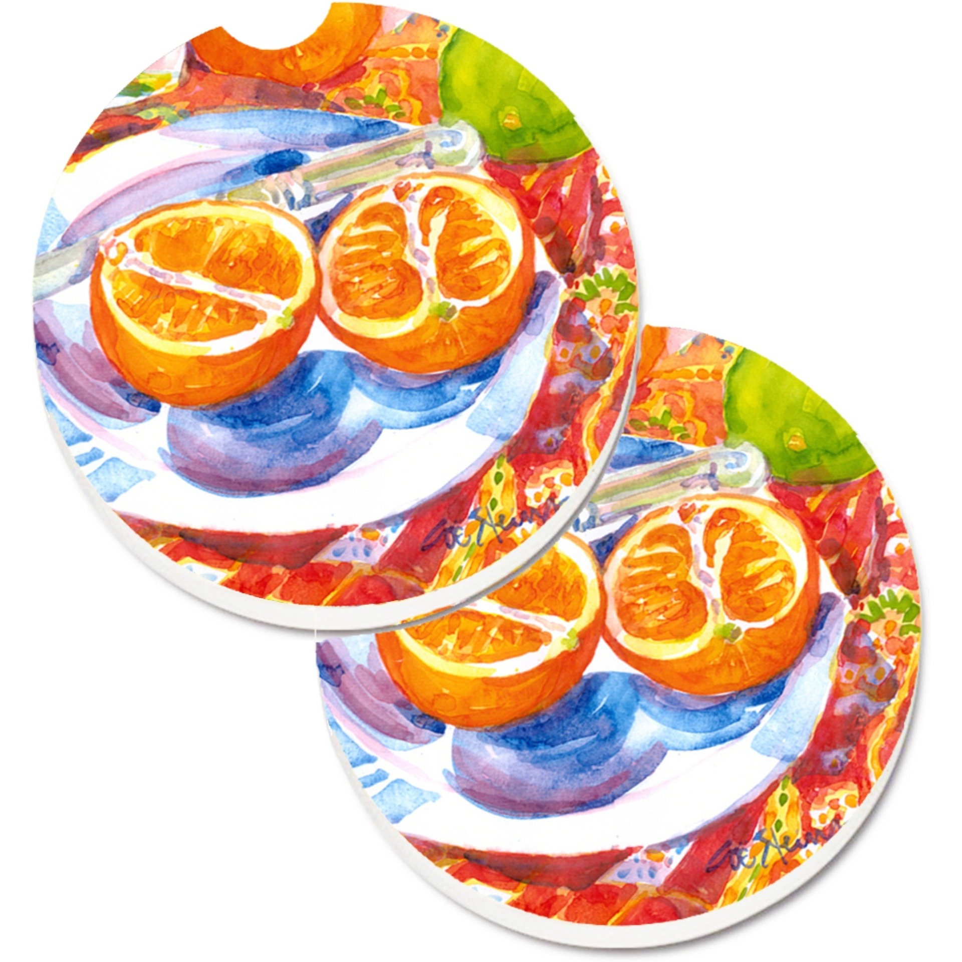 &quotCaroline's Treasures Florida Oranges Sliced For Breakfast Set of 2 Cup Holder Car Coasters 6035CARC, 2.56, Multicolor"