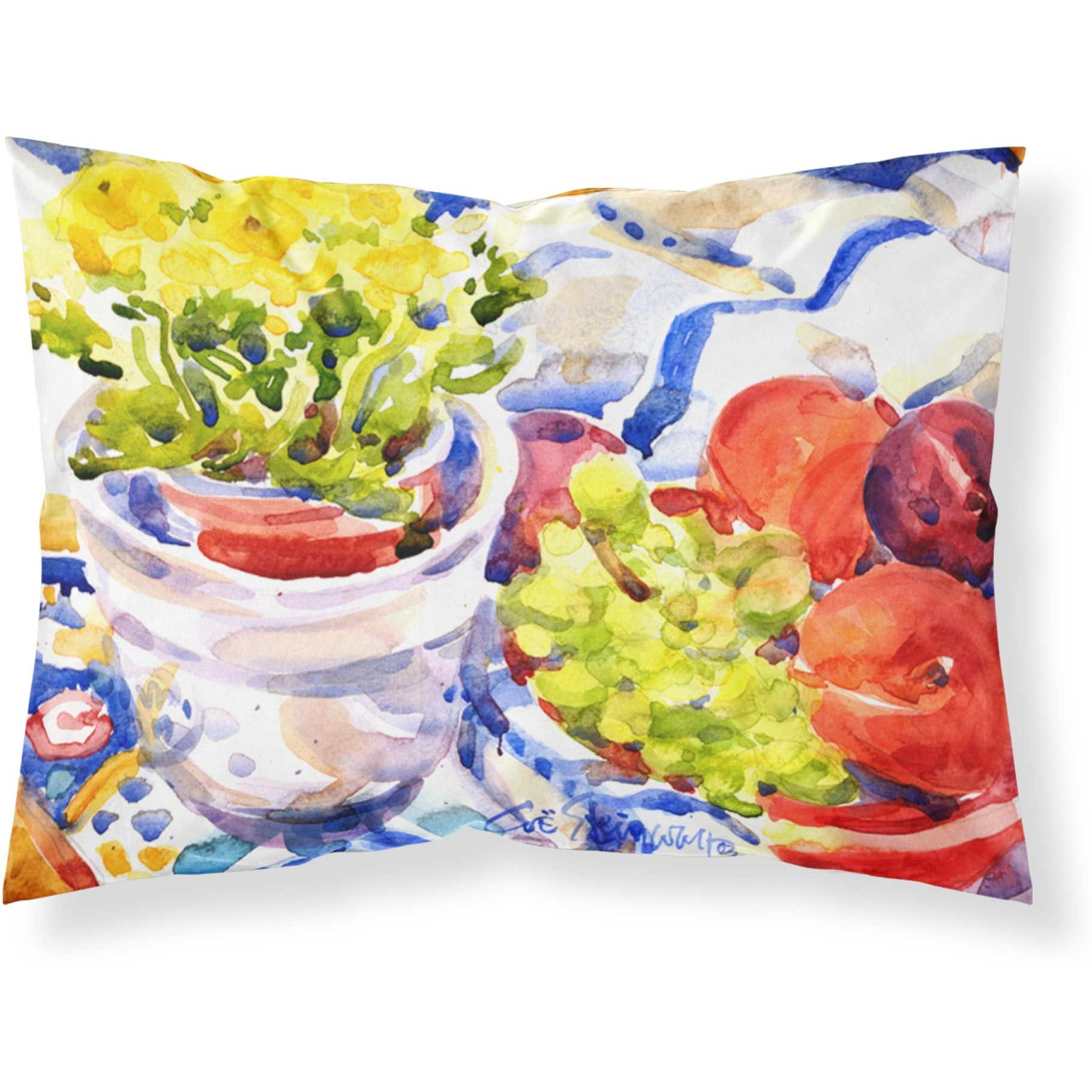 &quotCaroline's Treasures 6037PILLOWCASE Apples Plums Grapes with Flowers Moisture Wicking Fabric Standard Pillowcase, Large, Multicolor"