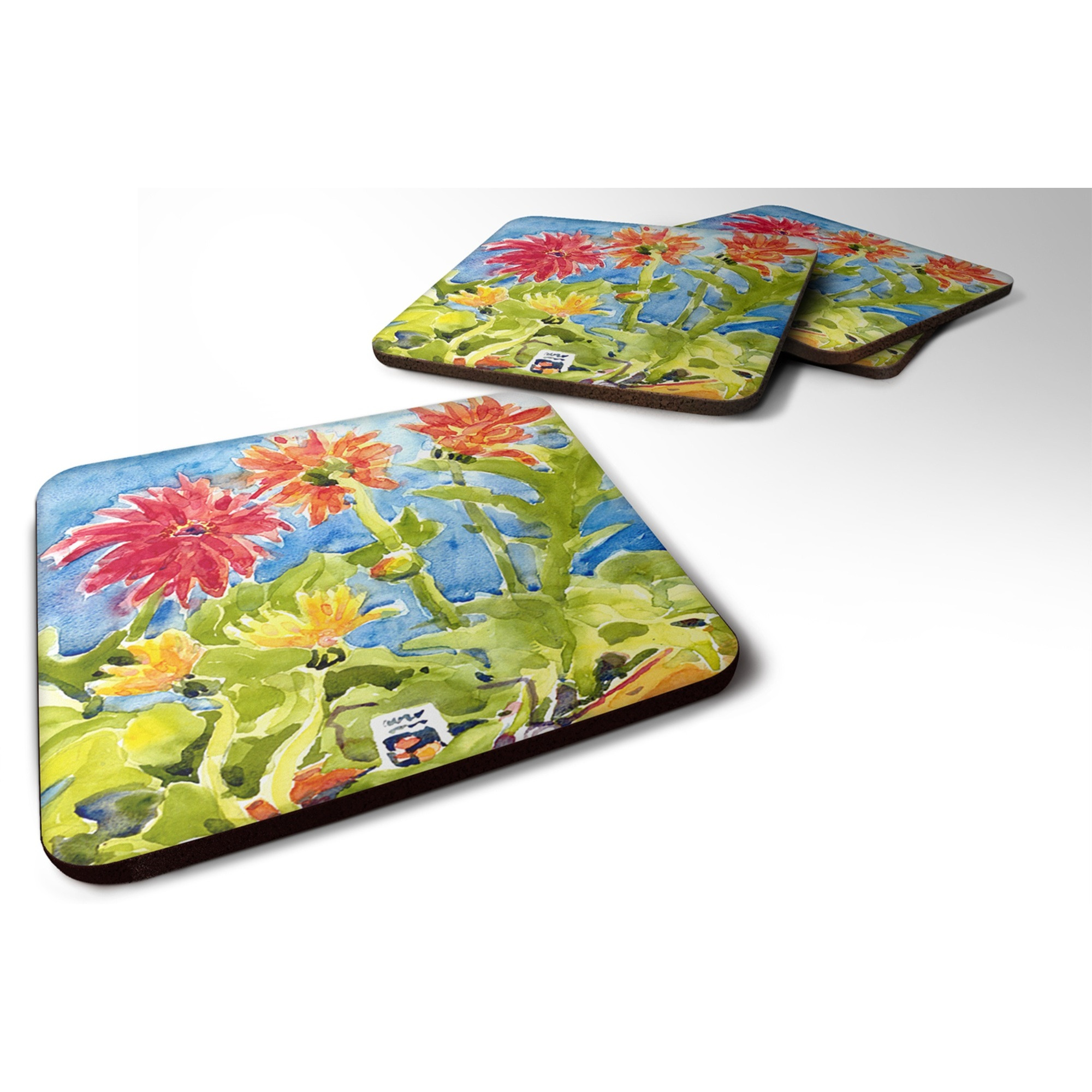 &quotCaroline's Treasures 6038FC Flower-Gerber Daisies Foam Coasters (Set of 4), 3.5"" H x 3.5"" W, Multicolor"