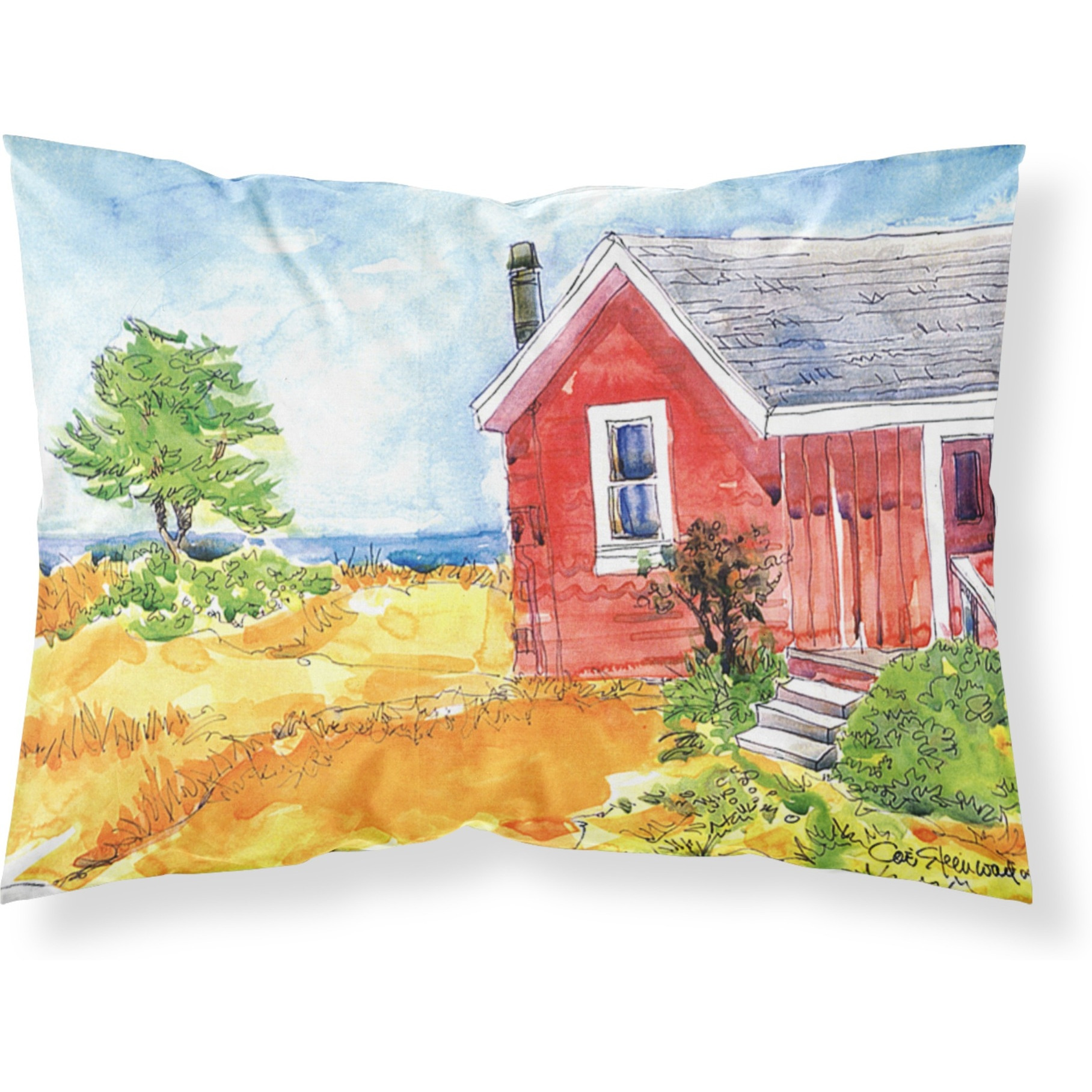 &quotCaroline's Treasures 6041PILLOWCASE Old Red Cottage At The Lake Beach Moisture Wicking Fabric Standard Pillowcase, Large, Multicolor"