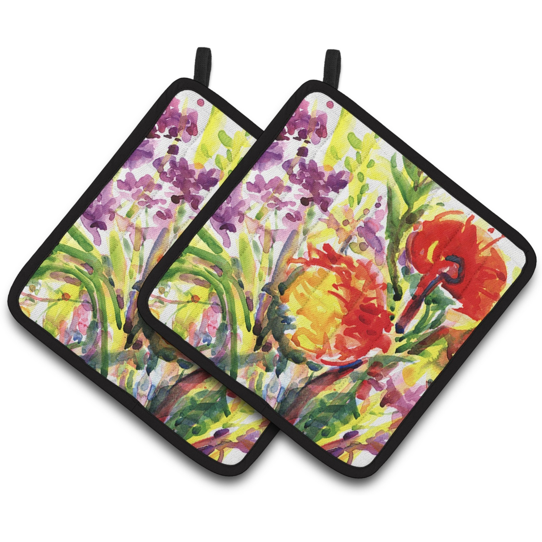 &quotCaroline's Treasures Flower Pair of Pot Holders 6042PTHD, 7.5HX7.5W, Multicolor"