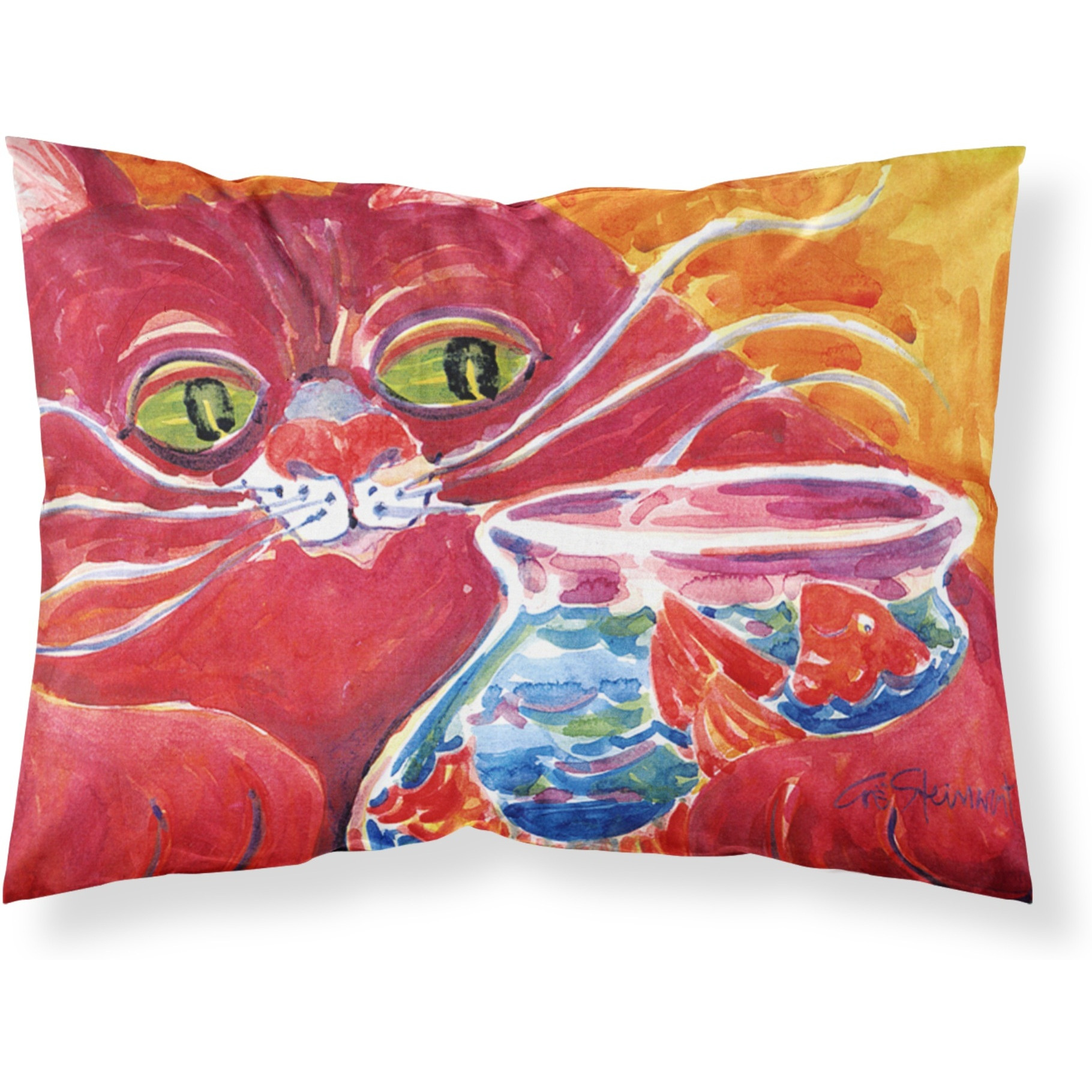 &quotCaroline's Treasures 6048PILLOWCASE Big Red Cat At The Fishbowl Moisture Wicking Fabric Standard Pillowcase, Large, Multicolor"