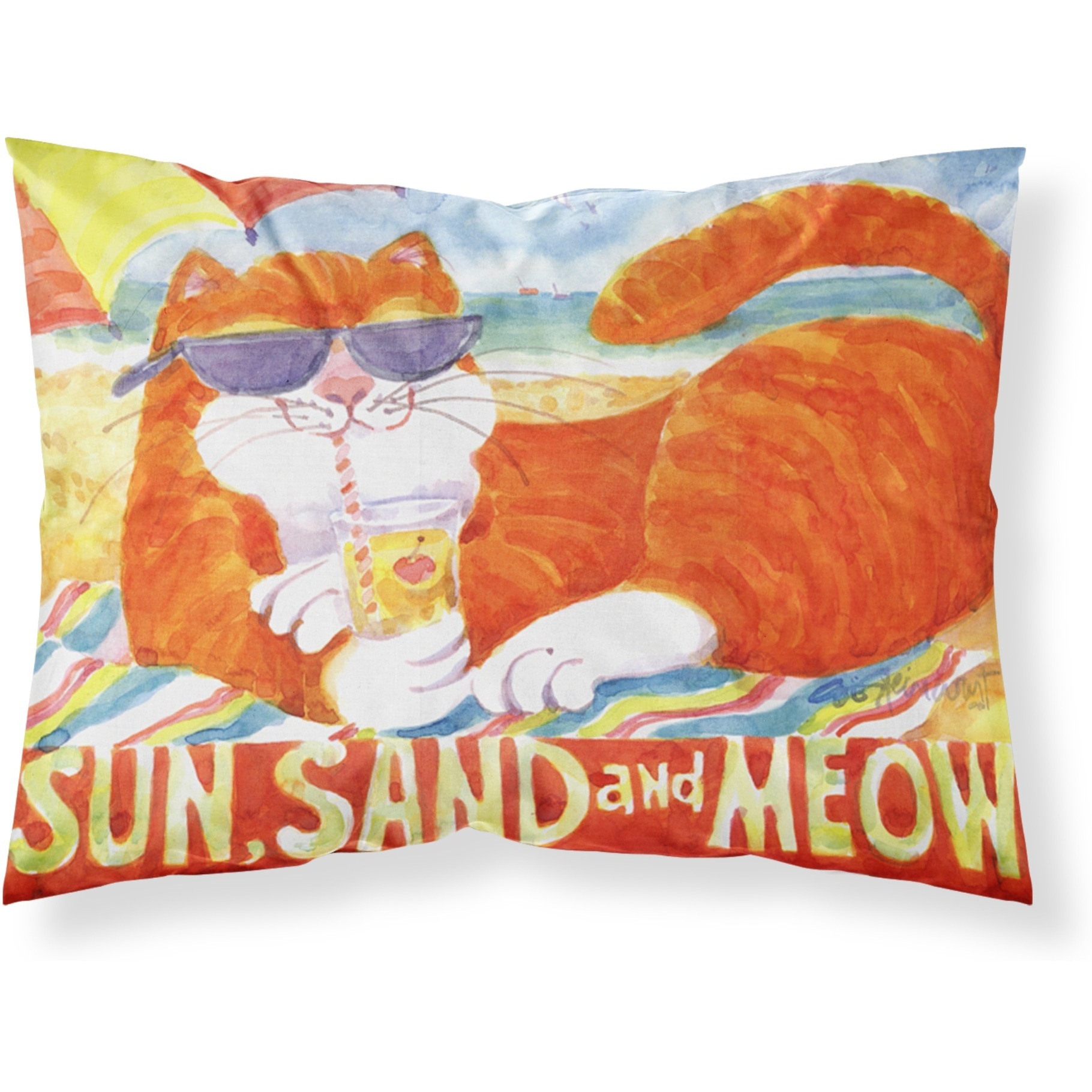 &quotCaroline's Treasures 6050PILLOWCASE Orange Tabby At The Beach Moisture Wicking Fabric Standard Pillowcase, Large, Multicolor"