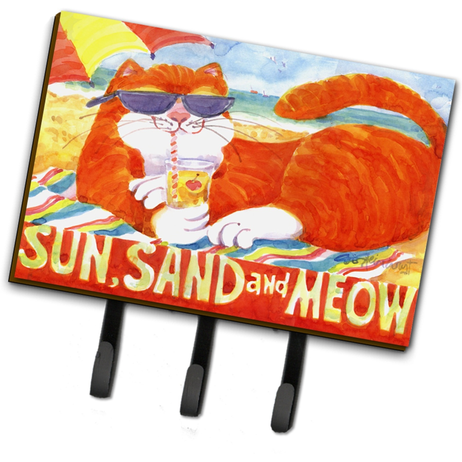 &quotCaroline's Treasures 6050TH68 Orange Tabby at The Beach Leash Holder or Key Hook, Large, Multicolor"