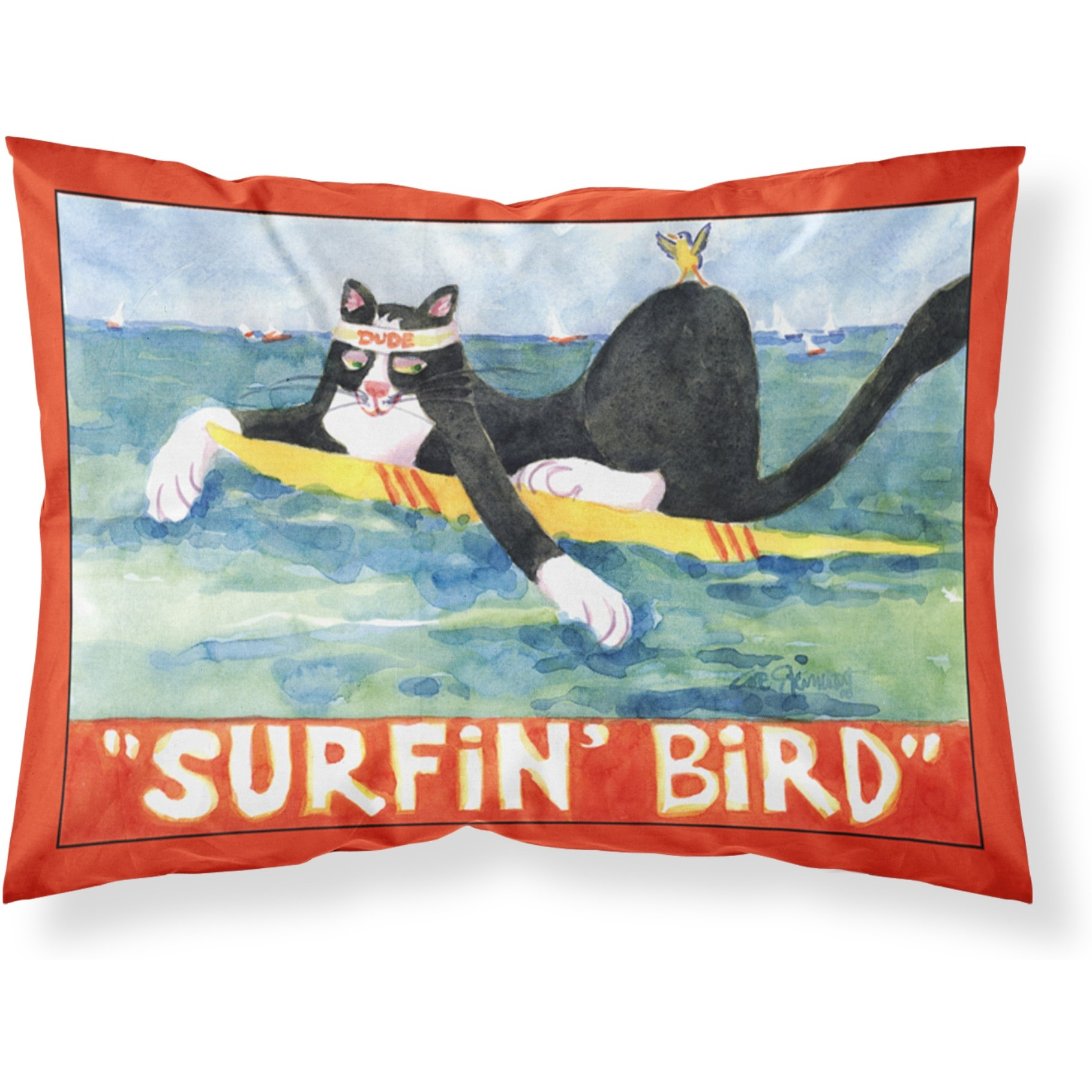 &quotCaroline's Treasures 6051PILLOWCASE Black And White Cat Surfing Bird Moisture Wicking Fabric Standard Pillowcase, Large, Multicolor"