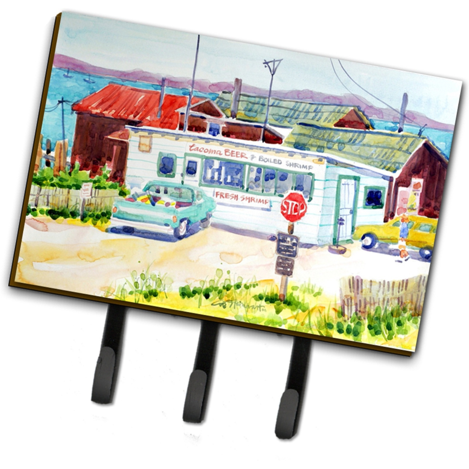 &quotCaroline's Treasures 6054TH68 Seafood Shack for Fresh Shrimp Leash Holder or Key Hook, Large, Multicolor"